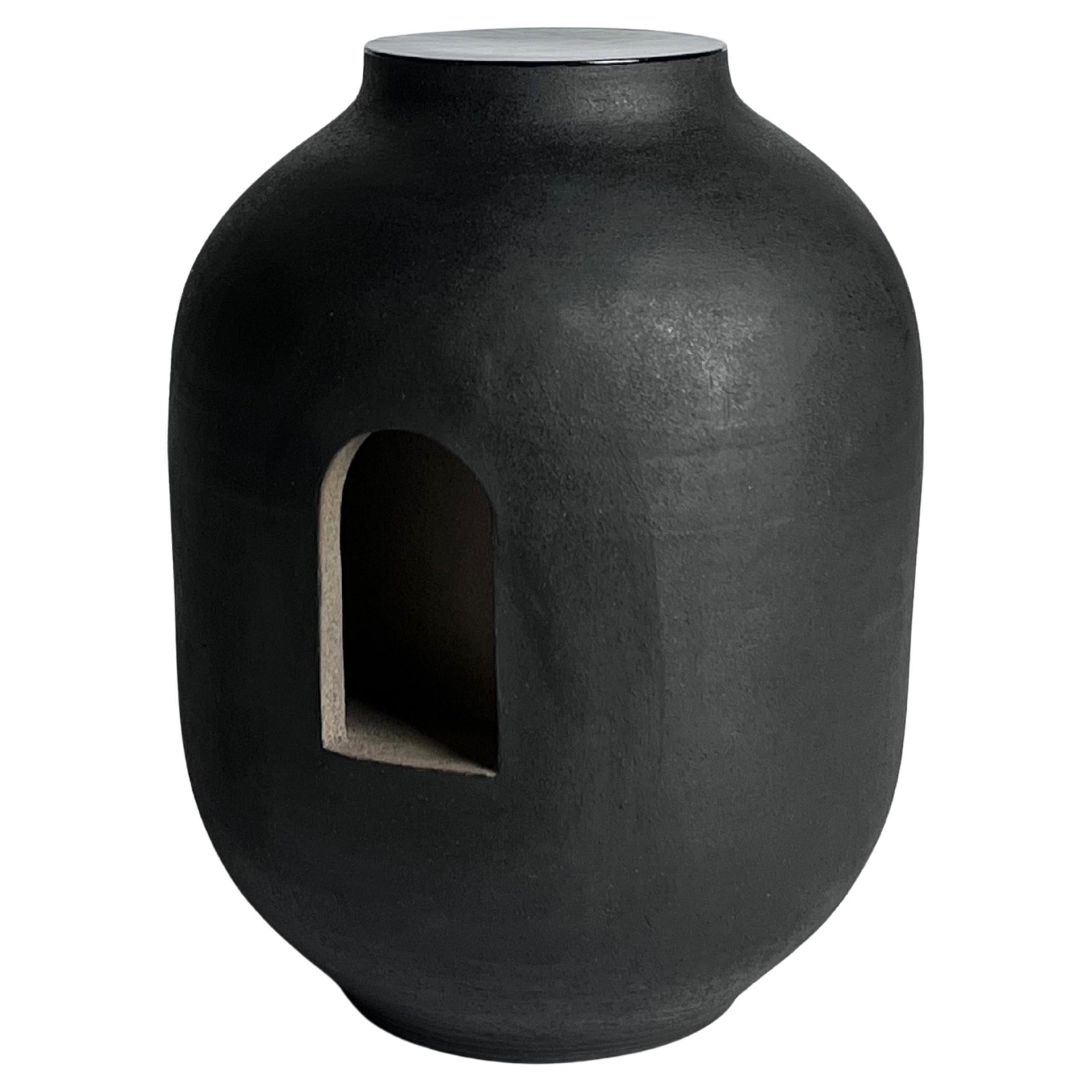 Black and cement gray stoneware vase For Sale