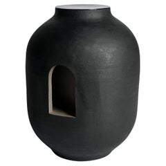 Vase en grès noir et gris ciment
