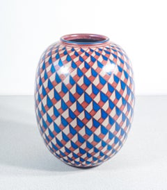 Bottega VIGNOLI majolica vase, geometric decoration. Faenza, 1970s