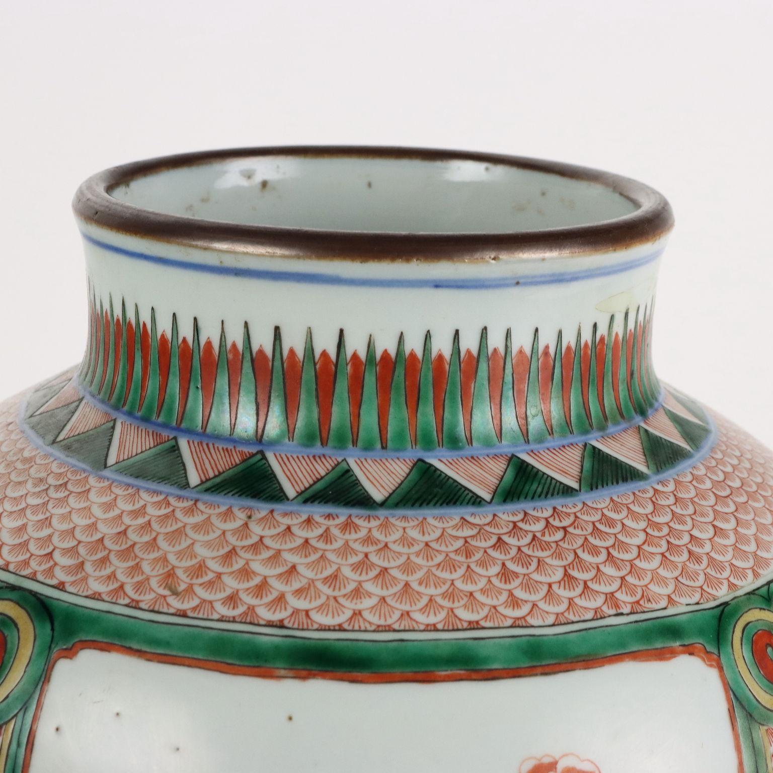 Chinese Porcelain Vase Painted with Wucai Enamel China Shunzhi Era (1644-1661) For Sale
