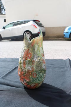 AVEM Venice 1960 Multicolor Zanfirico Gold and Silver Murano Glass Vase