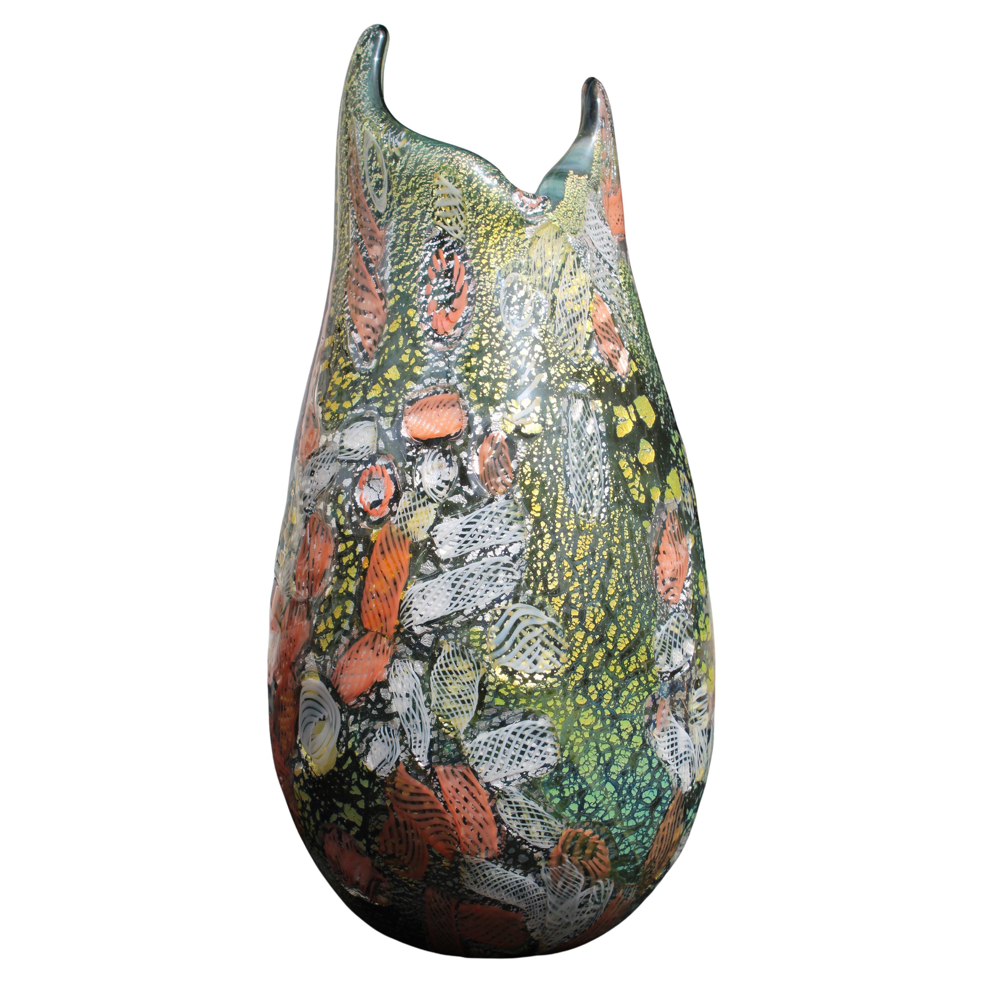 AVEM Venezia 1960 Multicolor Zanfirico Oro y Plata Jarrón de cristal de Murano
