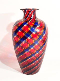 Vase en verre de Murano avec technique de fabrication « a canne » multicolore, années 70