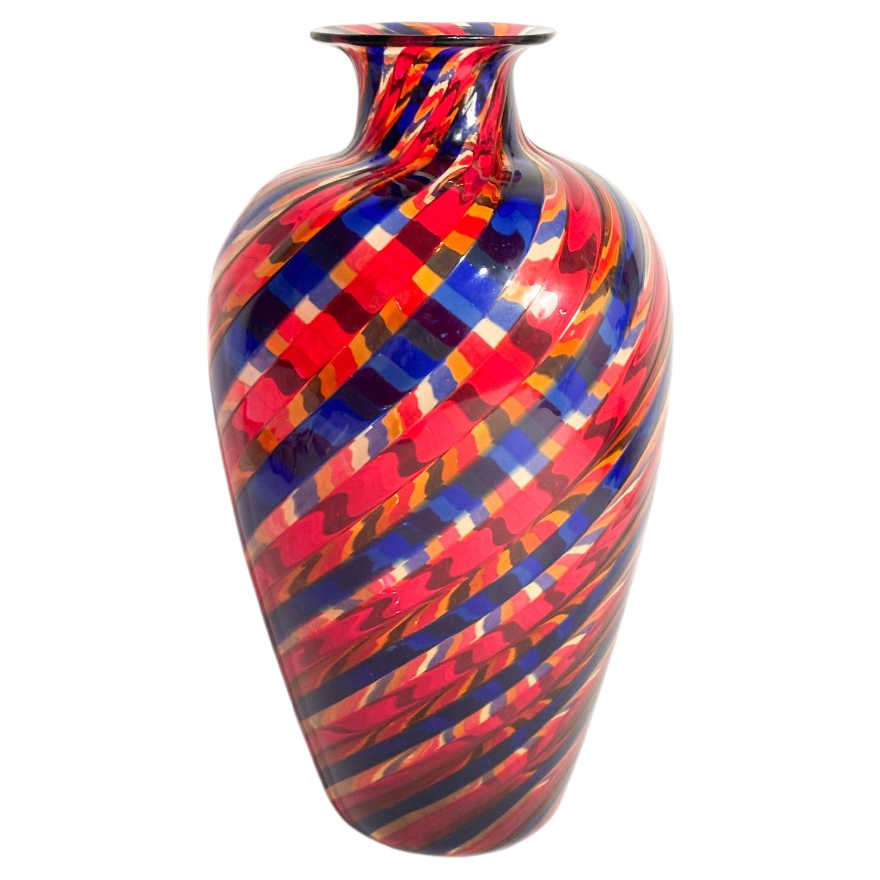 Vase en verre de Murano avec technique de fabrication « a canne » multicolore, années 70