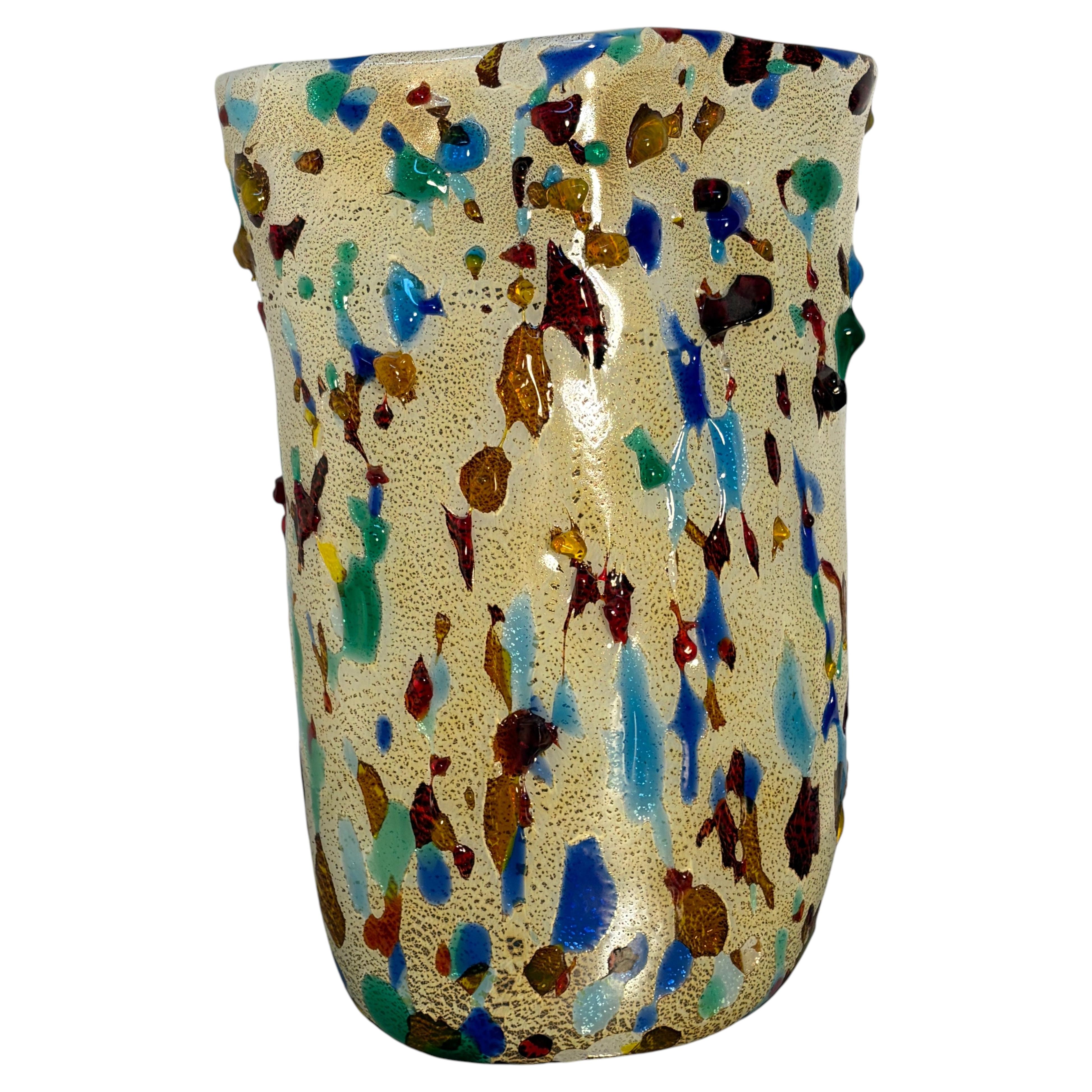 Murano-Glasvase von Enrico Cammozzo mit mehrfarbigem Dekor