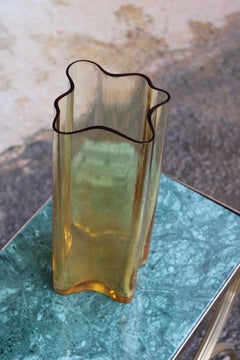 Corrugated Murano Glass Vase Colored Yellow 1960