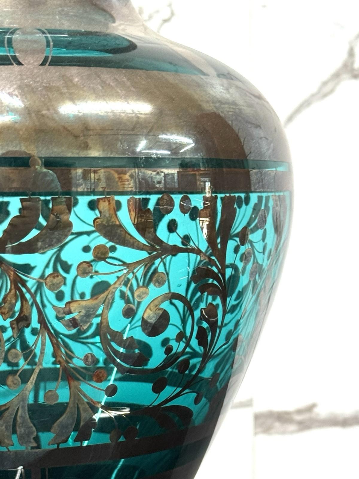 Vaso In Vetro E Argento Overlay American Art Decó 1930’s Design Excellent état - En vente à Taranto, IT