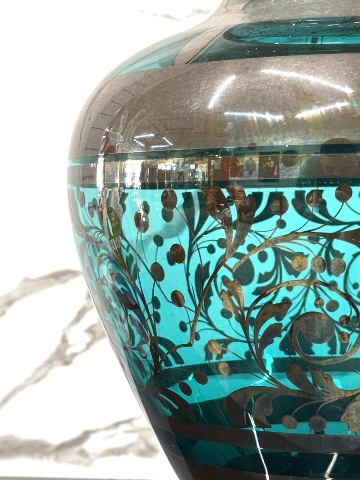 Mid-20th Century Vaso In Vetro E Argento Overlay American Art Decó 1930’s Design en vente