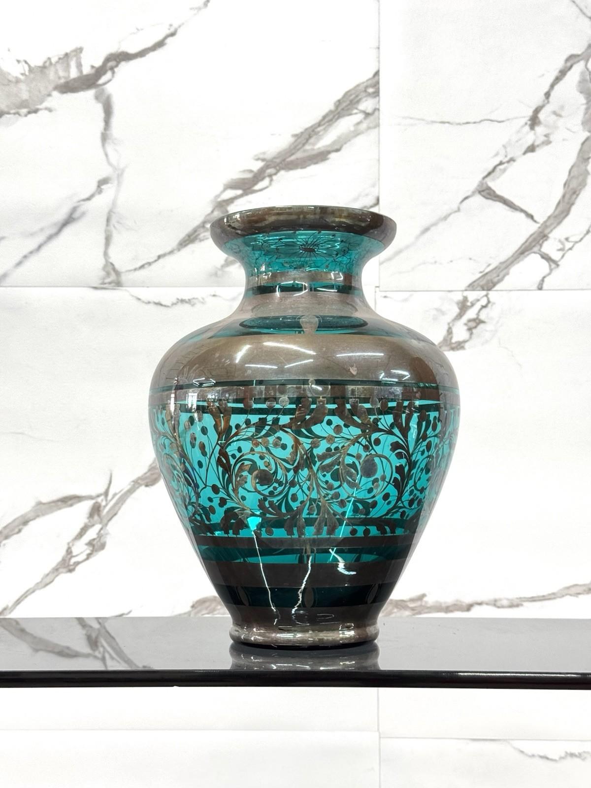Vaso In Vetro E Argento Overlay American Art Decó 1930’s Design en vente 2