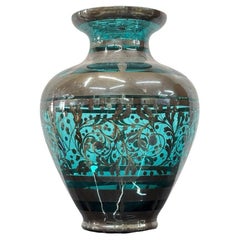 Vaso In Vetro E Argento Overlay American Art Decó 1930’s Design