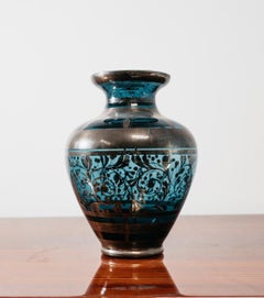 Vase In Glass And Silver Overlay American Art Deco 1940's Design
