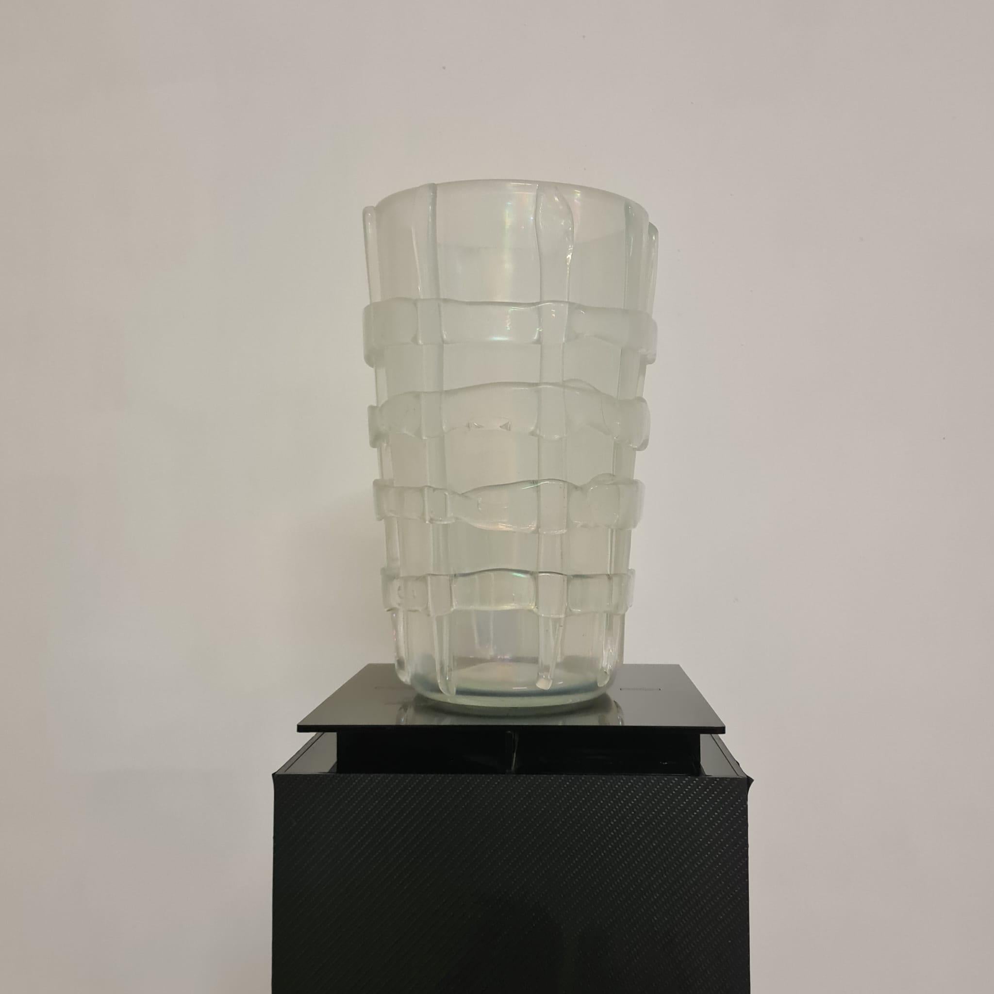 Jarrón de cristal iridiscente con aplicaciones de ercole Barovier para Ferro, Toso & Baro Italian en venta