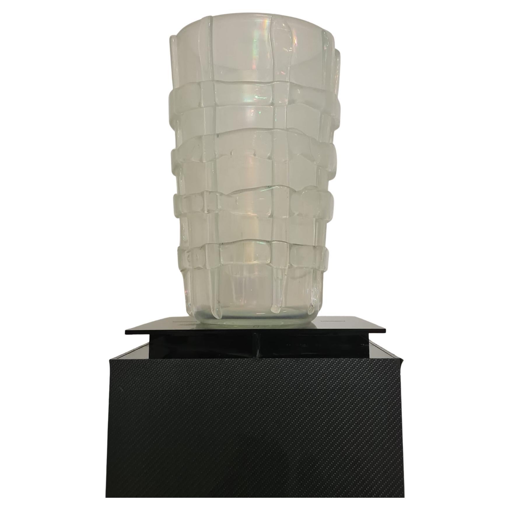Iridescent glass vase with applications by ercole Barovier for Ferro, Toso & Baro