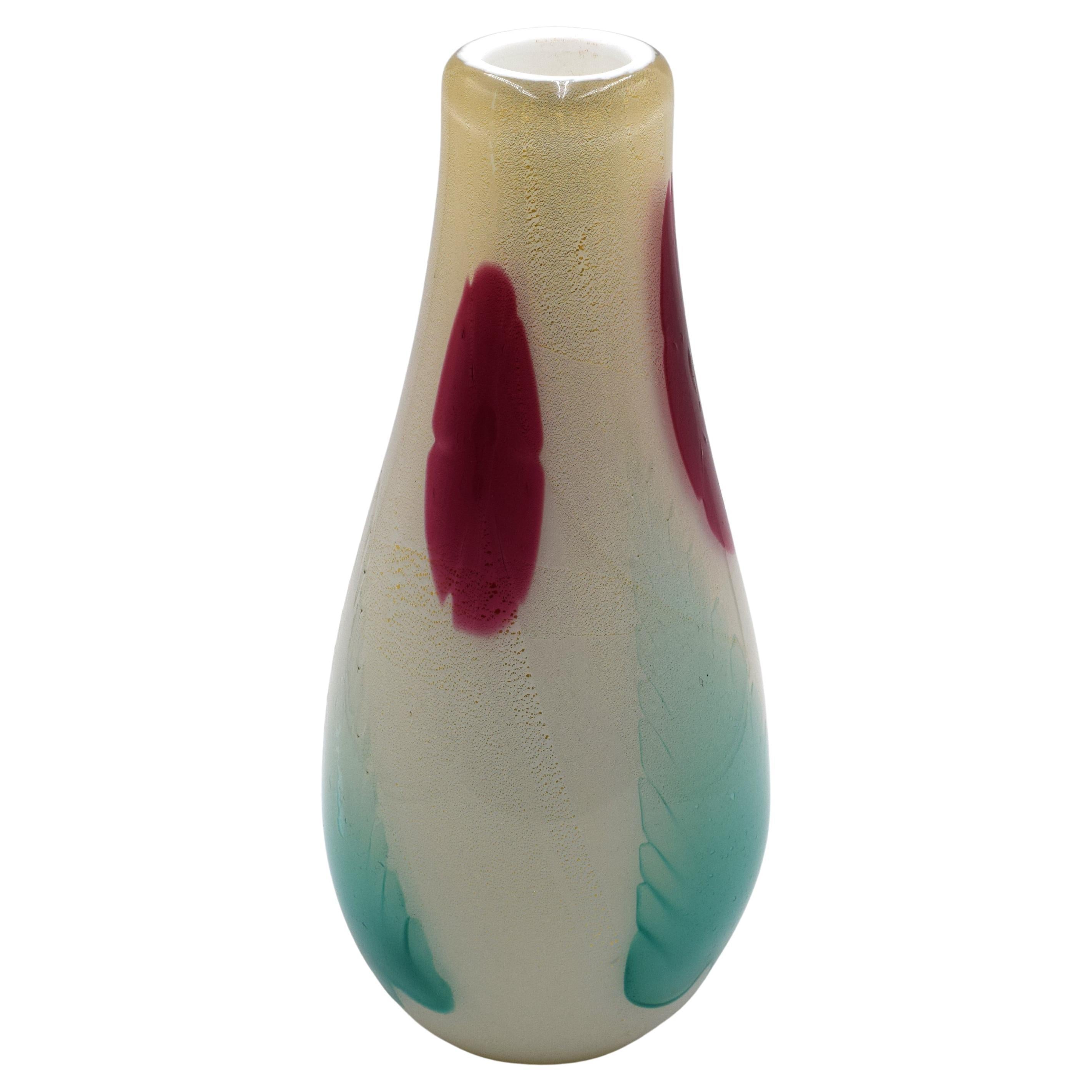 Muranese glass vase with leaves, Italy, 1960s. For Sale