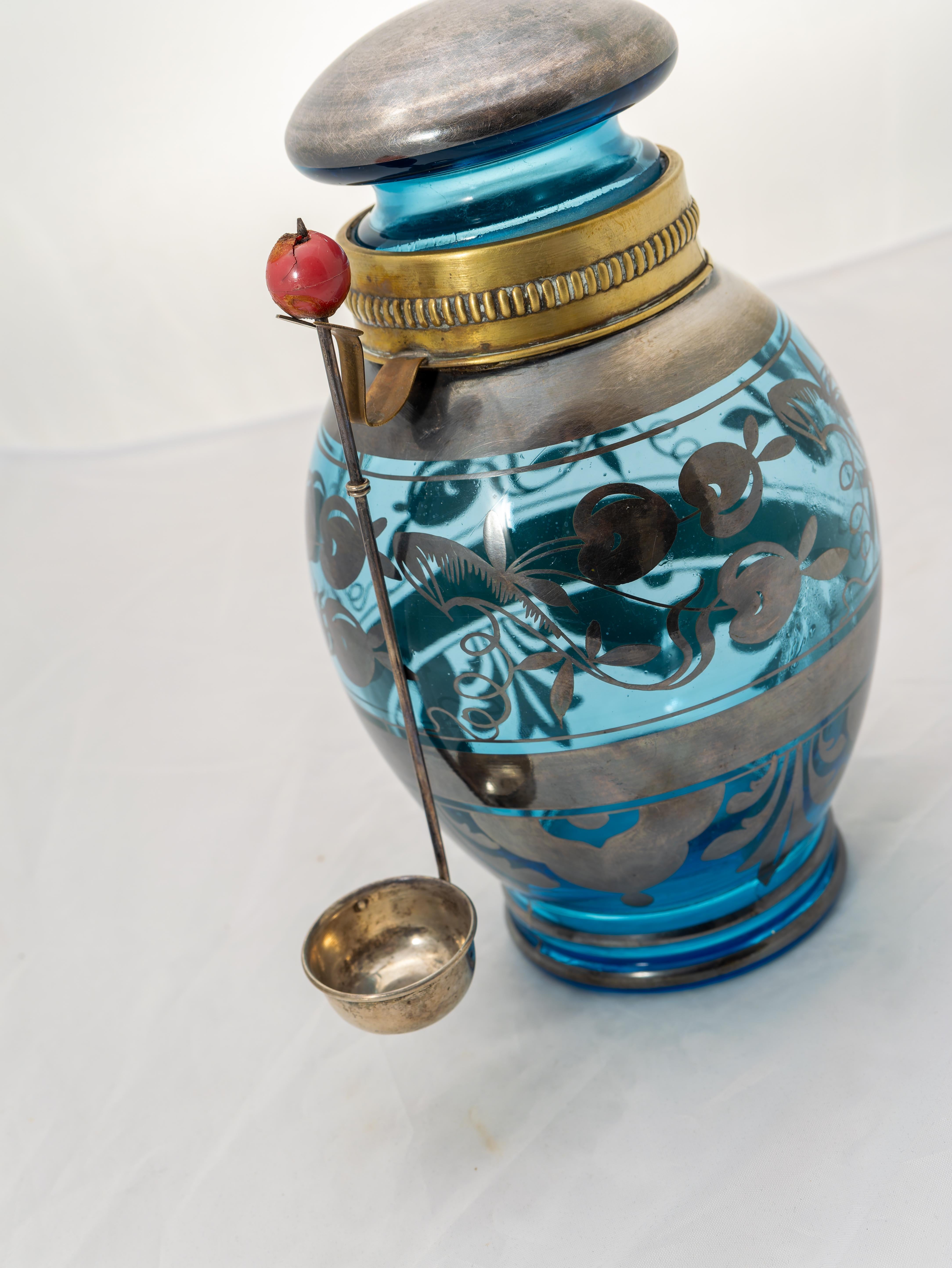 Mid-Century moderno Vaso in vetro rilegato argento per ciliegie / sciroppate, Anni '20 in vendita