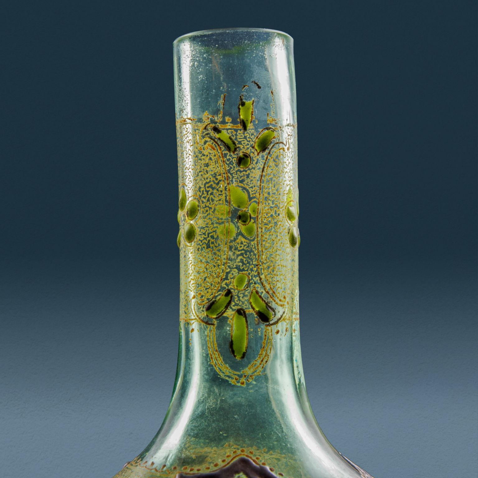 Art Nouveau Émile Gallé Enameled Glass Vase. Nancy, 1894-1897. For Sale