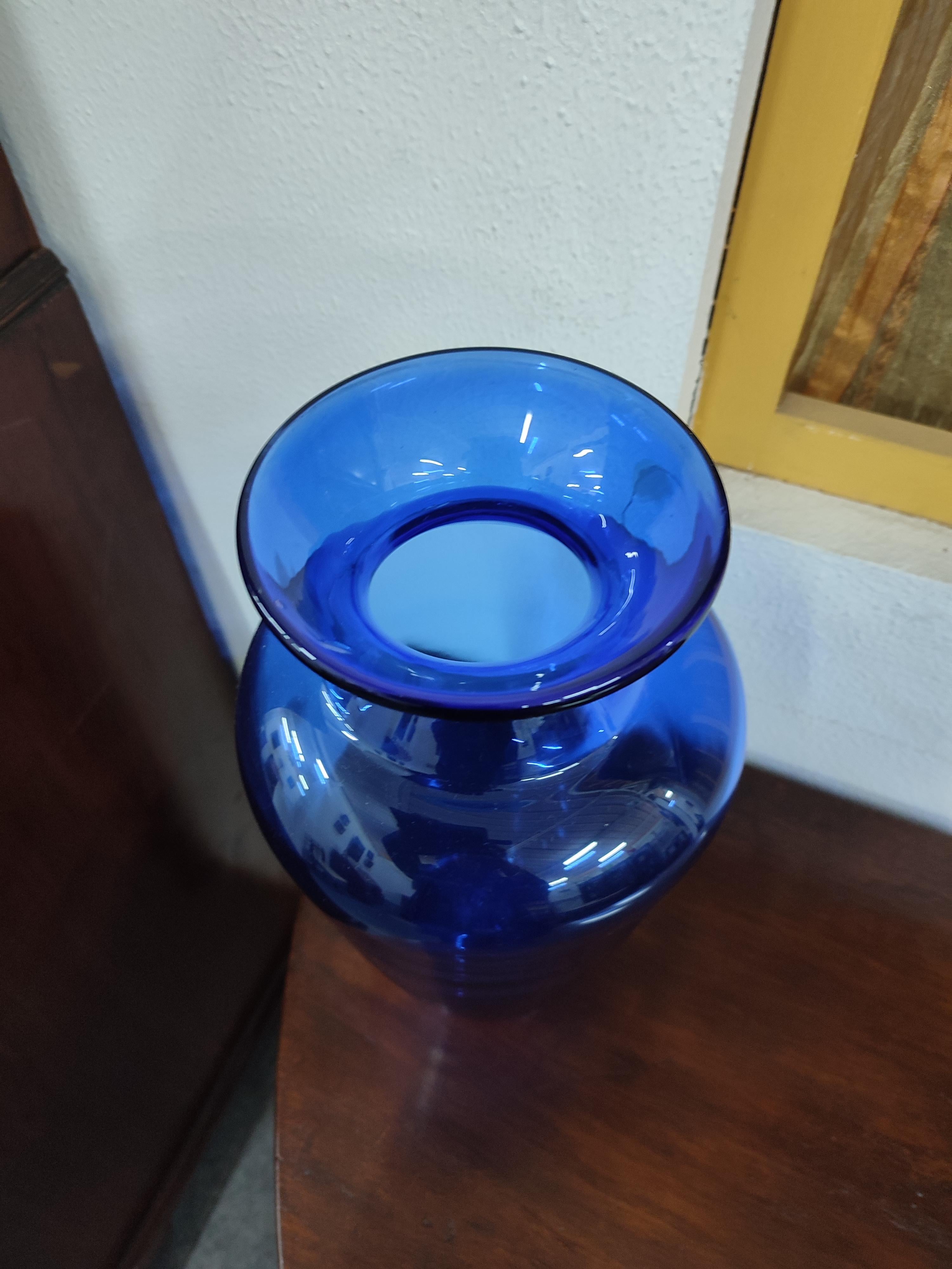 Italian Blue blown glass vase For Sale