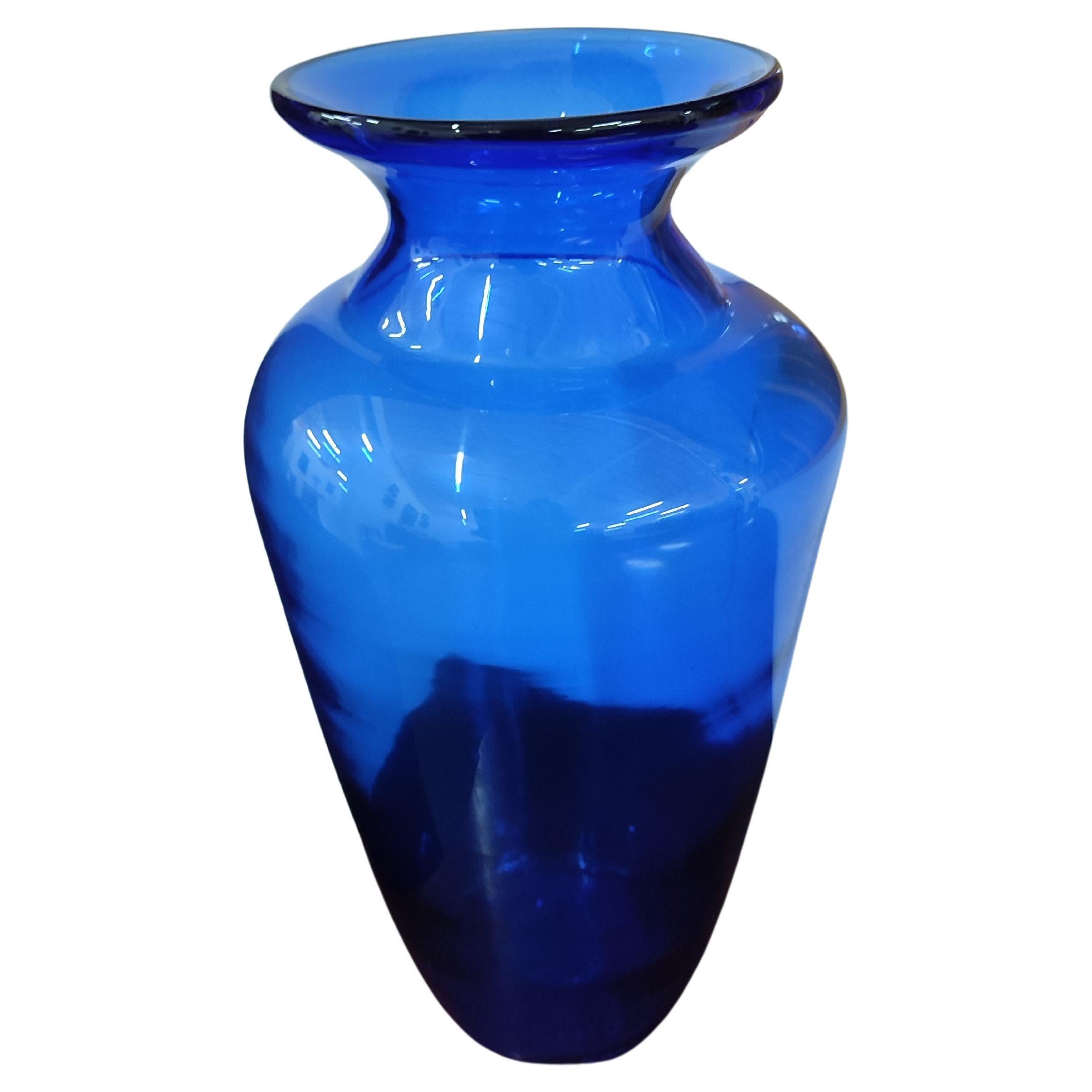 Blue blown glass vase For Sale