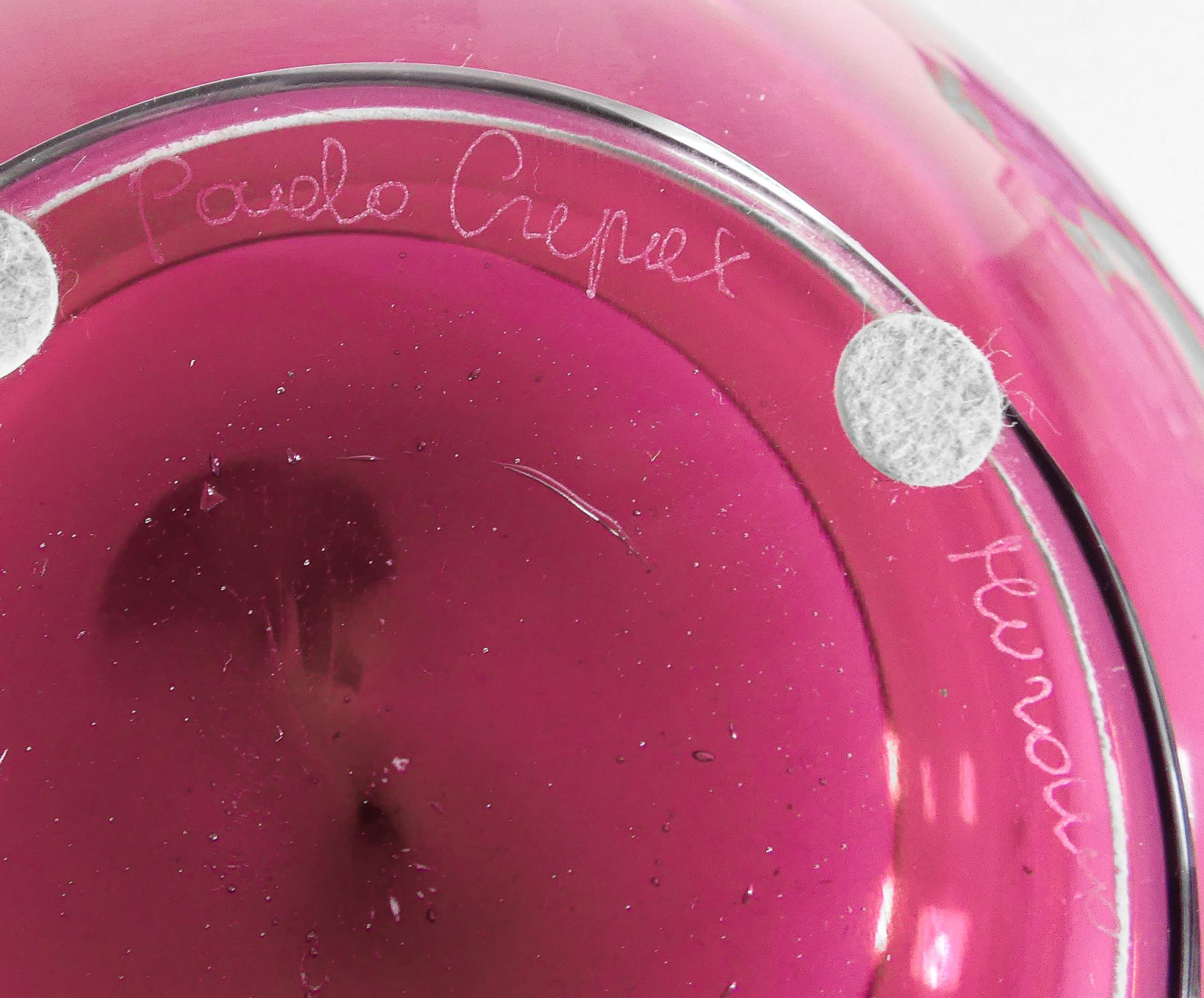 Vase en verre soufflé design Paolo CREPAX. Version rose grand format. 1990s en vente 4