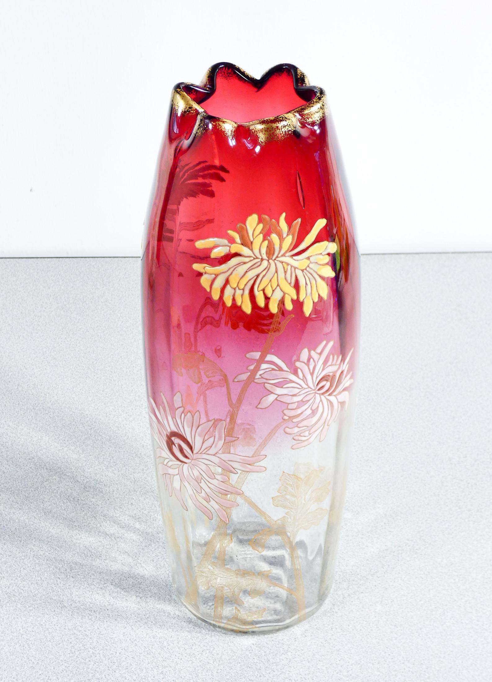 Smalto Vaso in vetro soffiato dipinto a mano LEGRAS. Francia, XX secolo in vendita