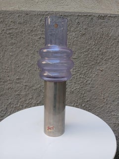 Jarrón de vidrio soplado y metal plateado - Kristallglas (Alemania) Años 60