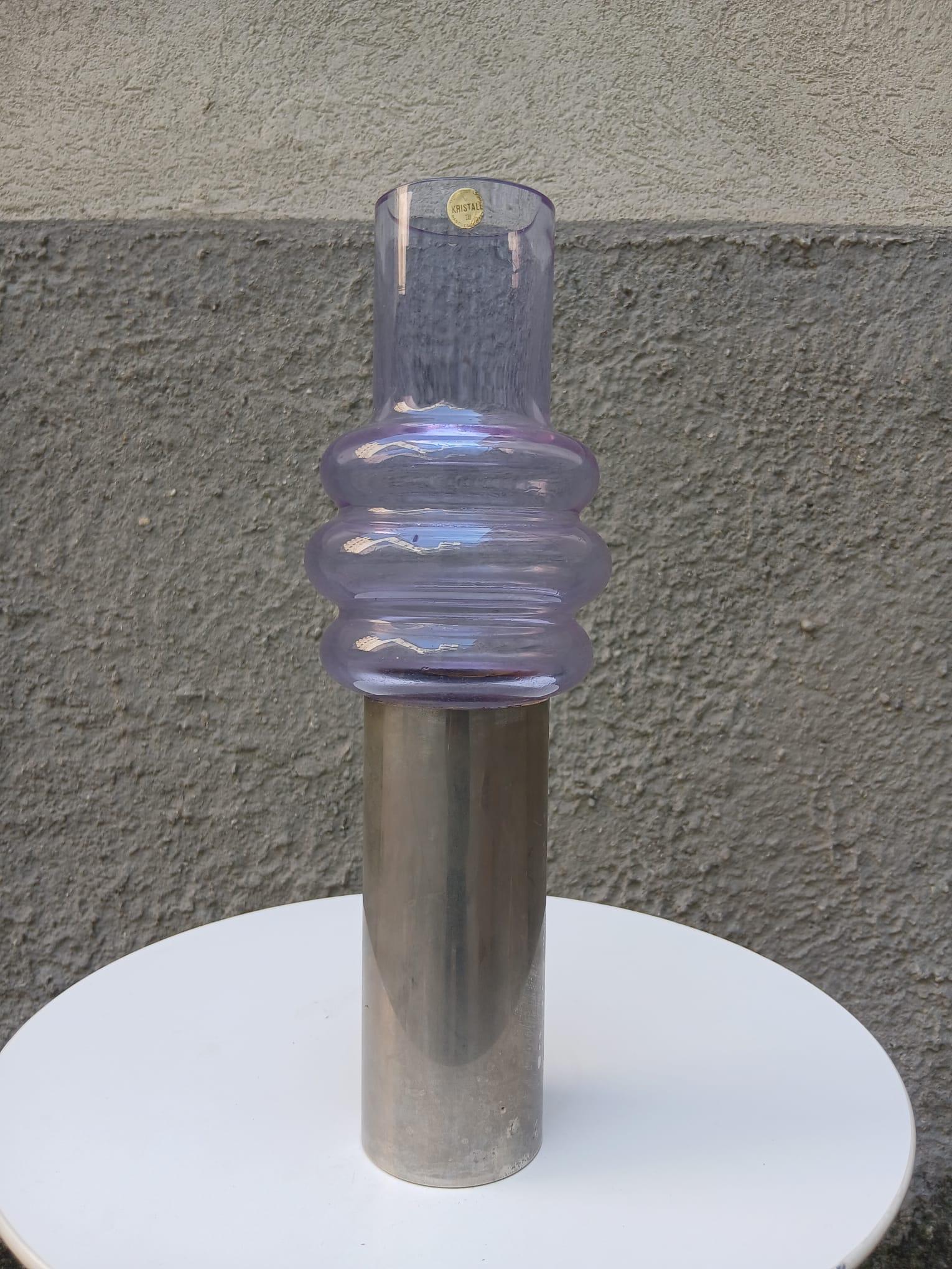 Vase aus geblasenem Glas und silbernem Metall - Kristallglas (Deutschland) 1960s (20th Century) im Angebot