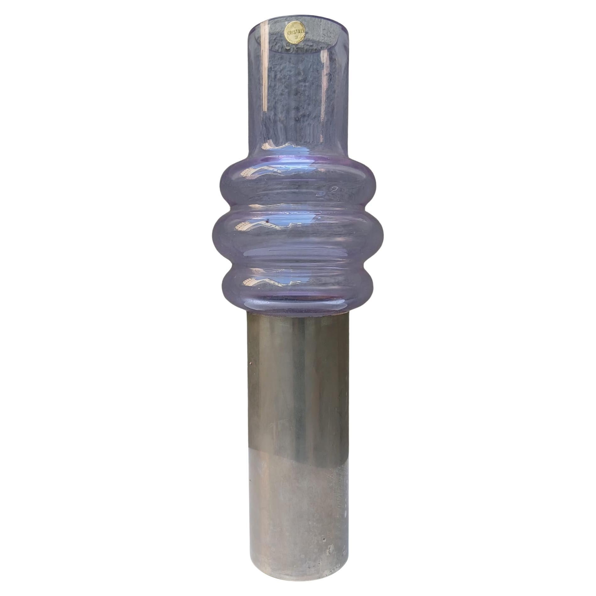 Vase aus geblasenem Glas und silbernem Metall - Kristallglas (Deutschland) 1960s im Angebot