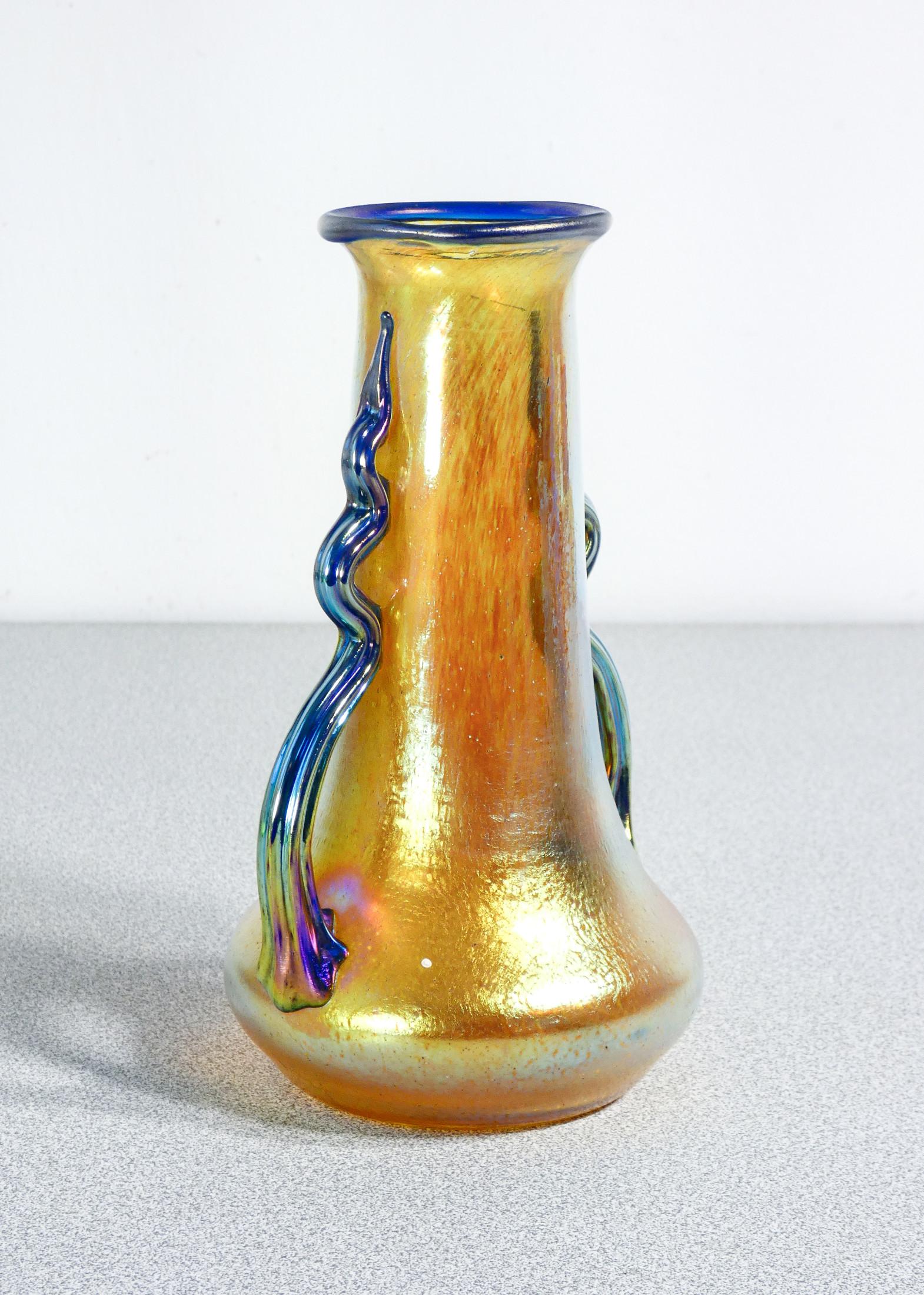 Austrian LOETZ Austria iridescent blown glass vase, signed on bottom. 1900s For Sale
