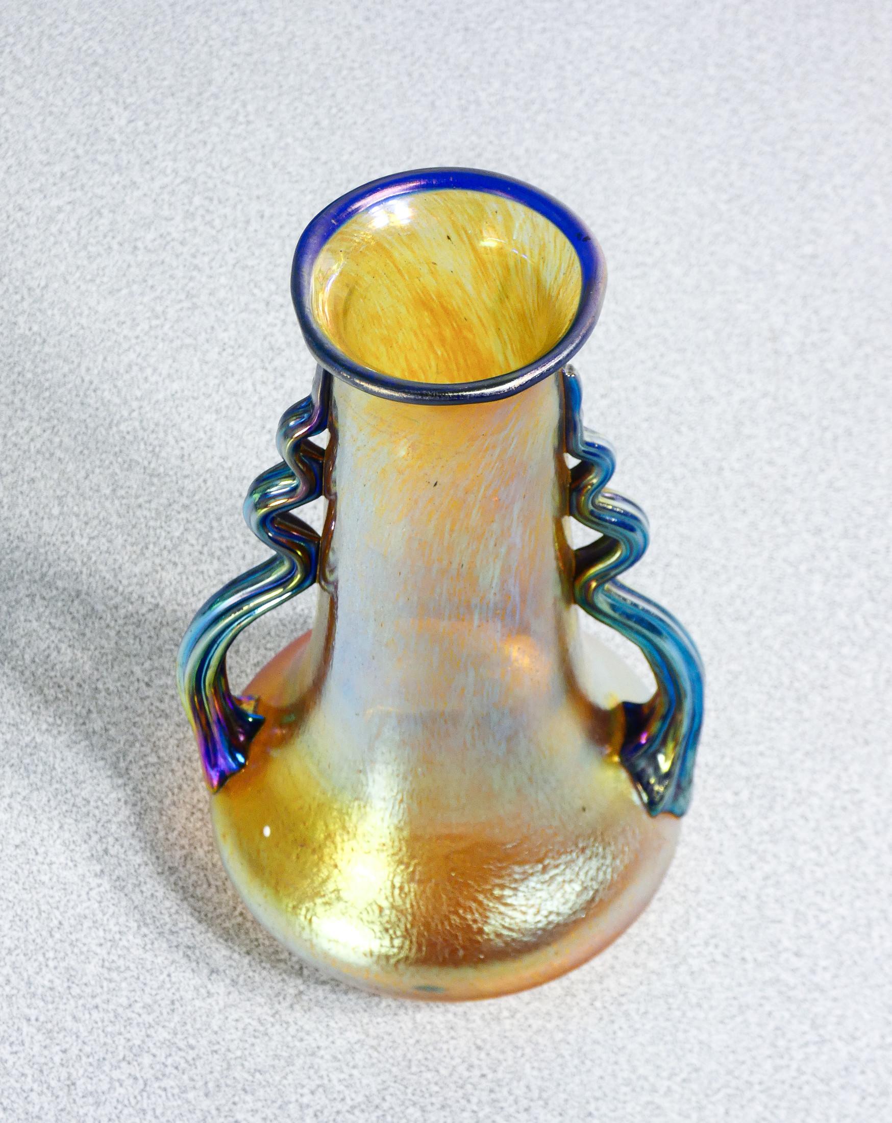 Glass LOETZ Austria iridescent blown glass vase, signed on bottom. 1900s For Sale
