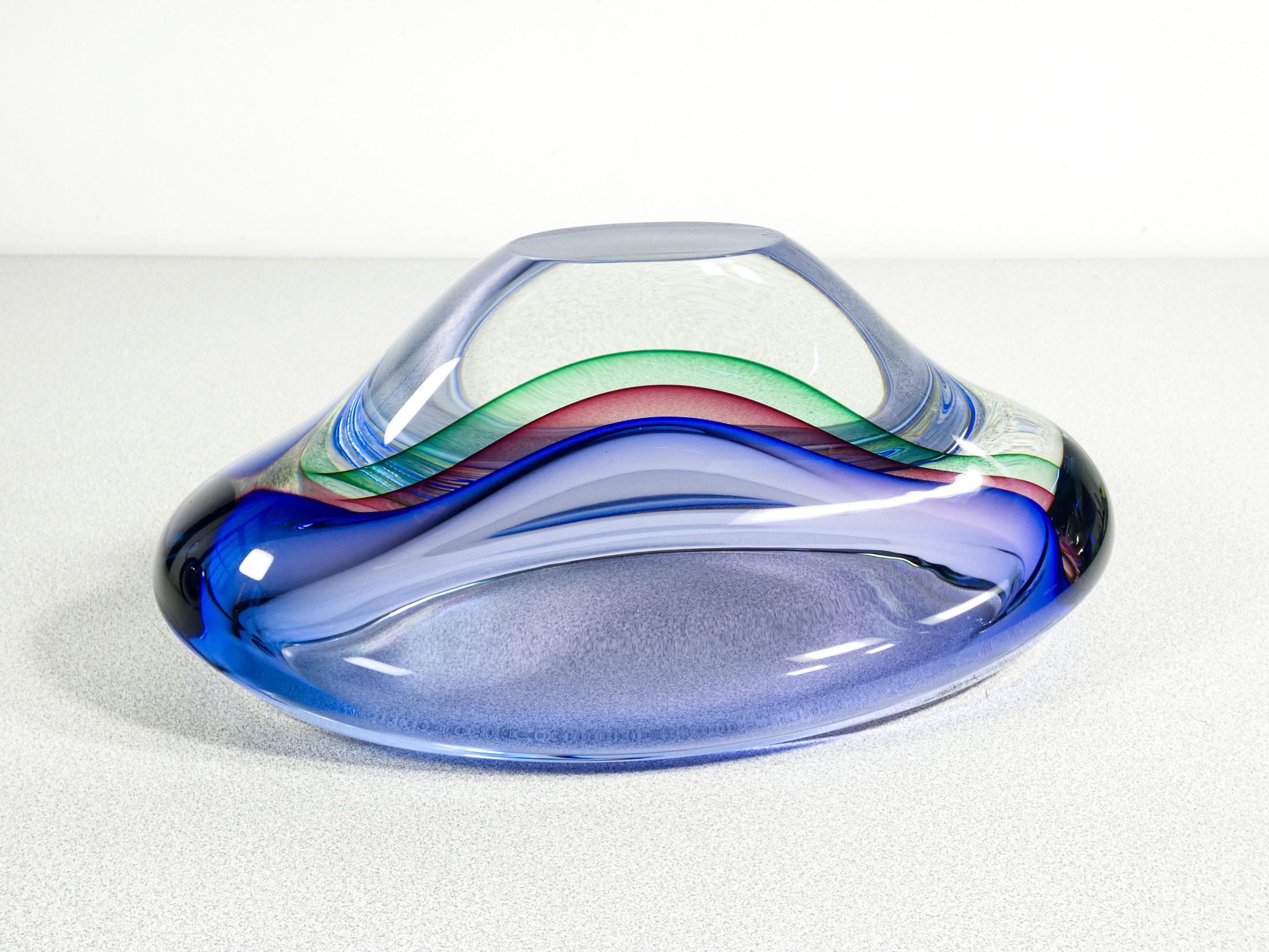 Murano polychrome blown glass vase, Submerged series by Franco SCHIAVON. For Sale 7