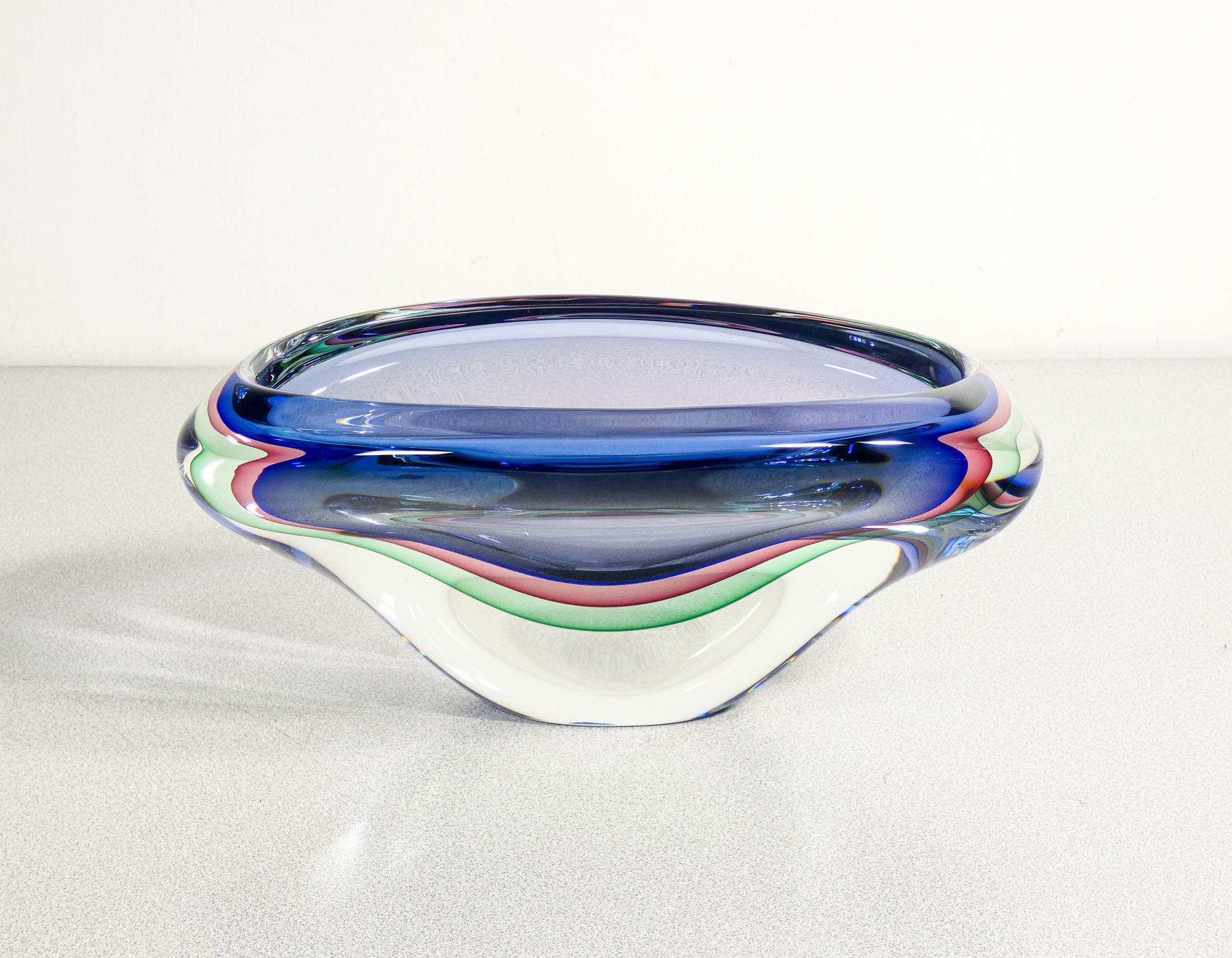 Italian Murano polychrome blown glass vase, Submerged series by Franco SCHIAVON. For Sale
