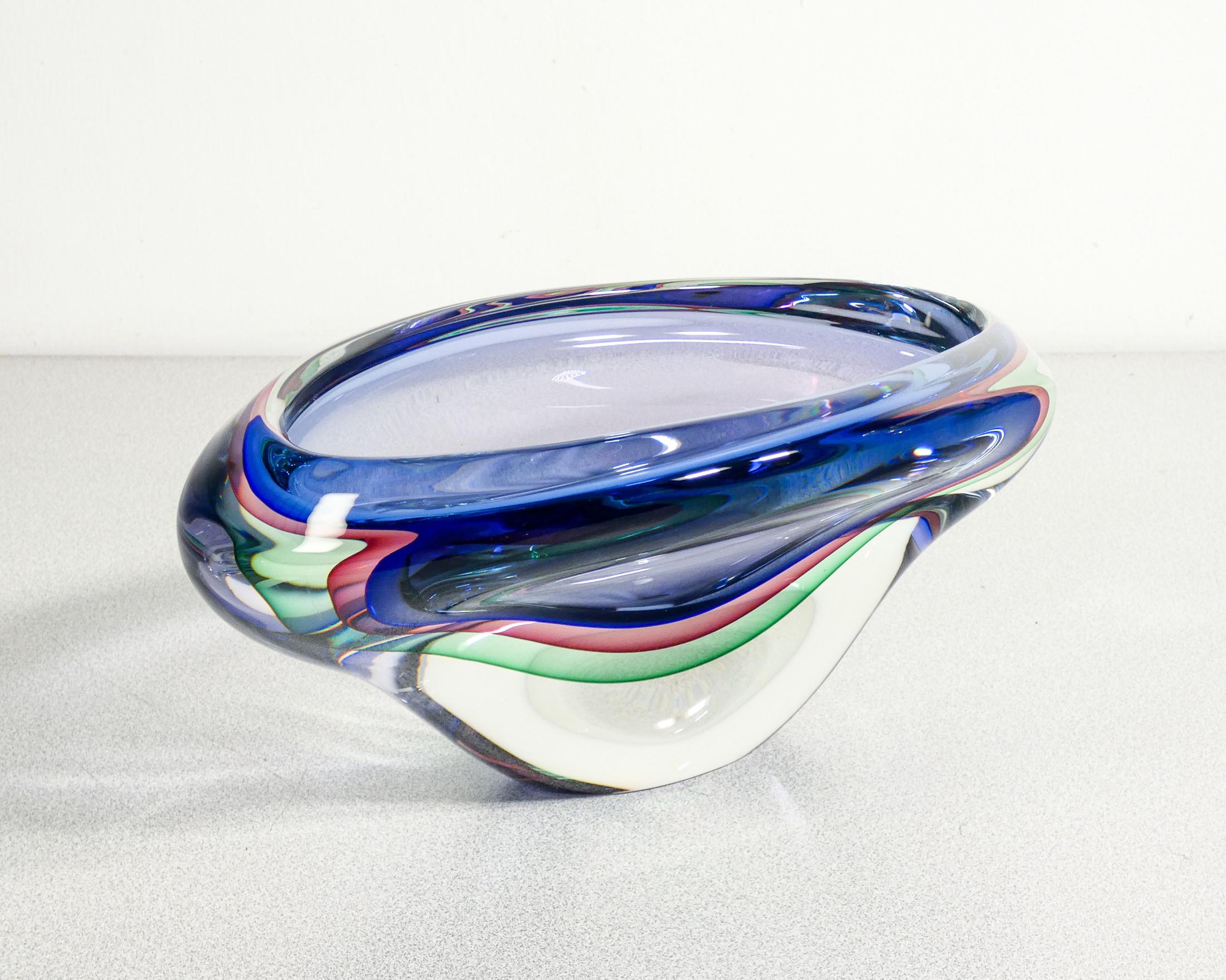 Murano polychrome blown glass vase, Submerged series by Franco SCHIAVON. In Excellent Condition For Sale In Torino, IT