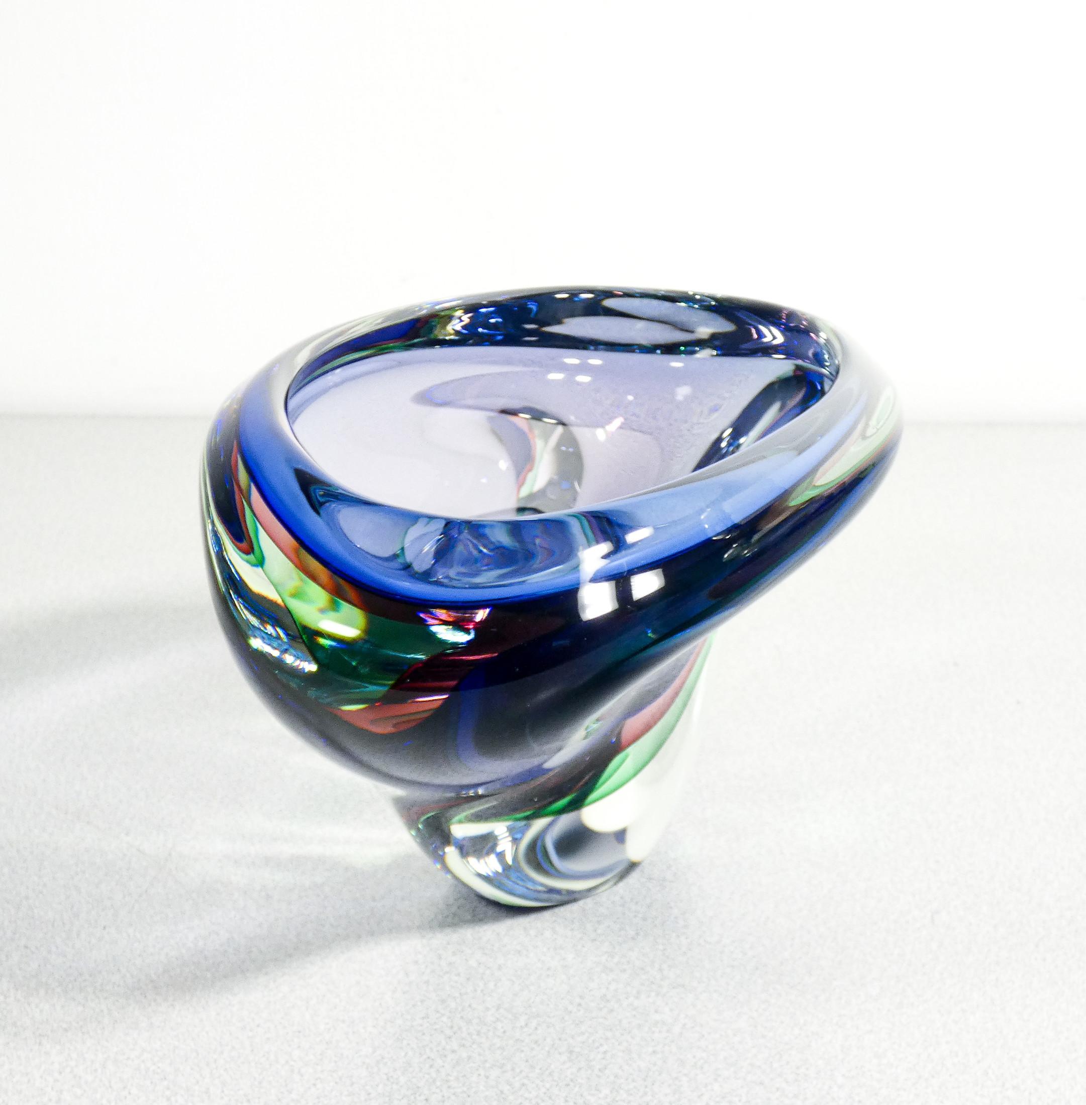 Glass Murano polychrome blown glass vase, Submerged series by Franco SCHIAVON. For Sale