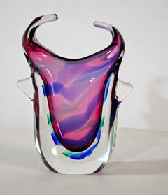 Multicolored submerged glass vase in the Salviati Italia 1970s Mid-Century Modern style