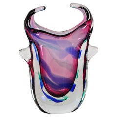 Multicolored submerged glass vase in the Salviati Italia 1970s Mid-Century Modern style