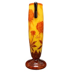 Vase « Le Verre Français » Charder, Art déco, avec fleurs orange, France, décor pivoine