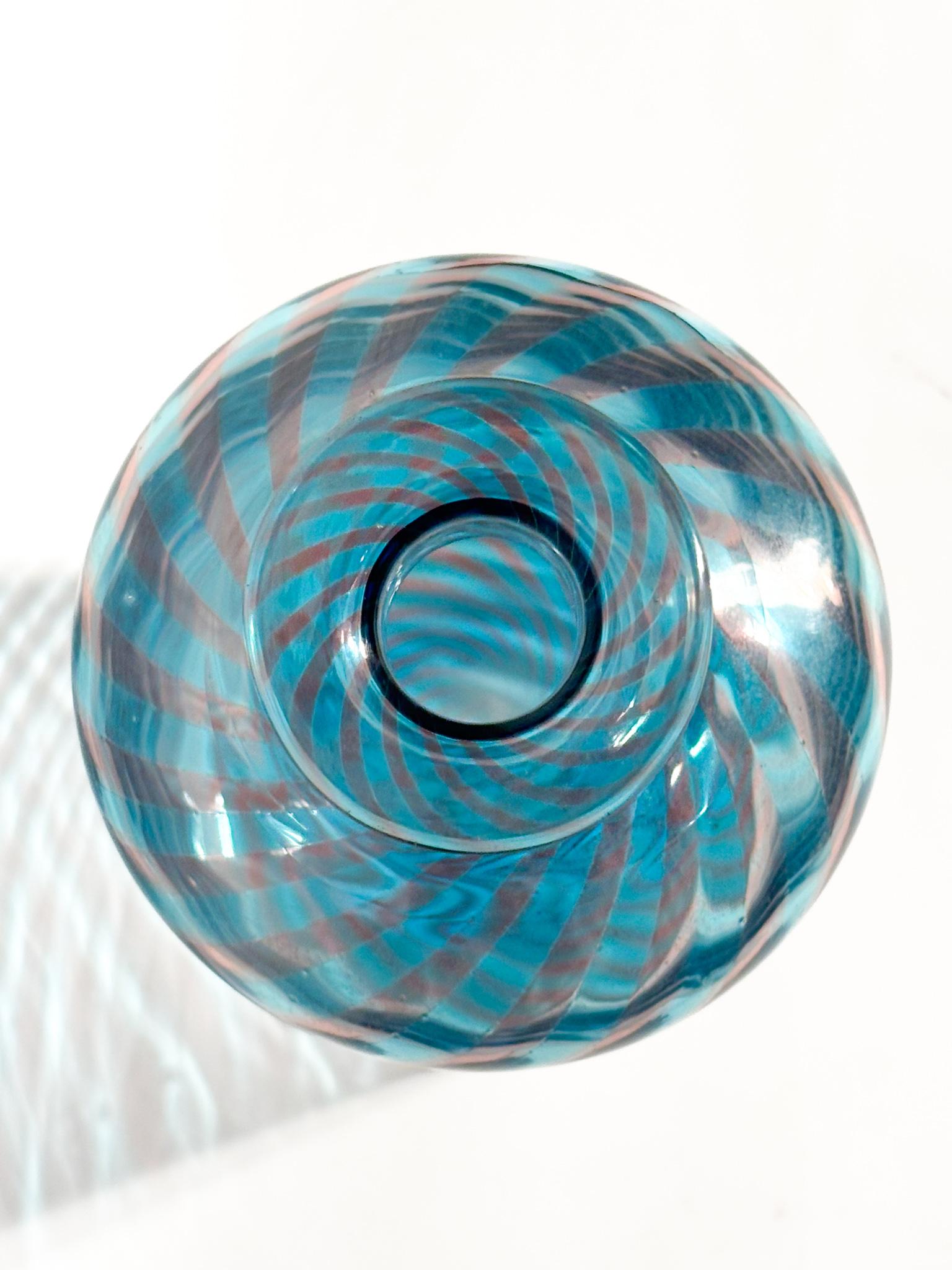 Italian Vaso Monofiore La Murrina in Vetro di Murano Azzurro e Rosa Anni 80 in vendita