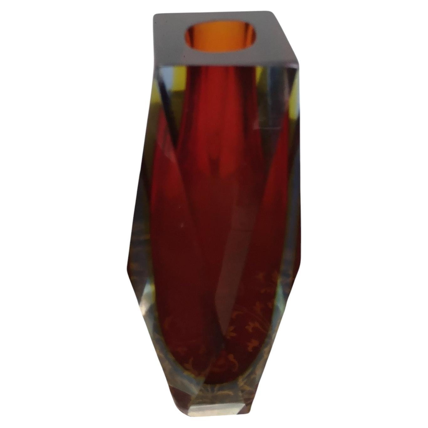 1960s Submerged Faceted Murano Glass Vase