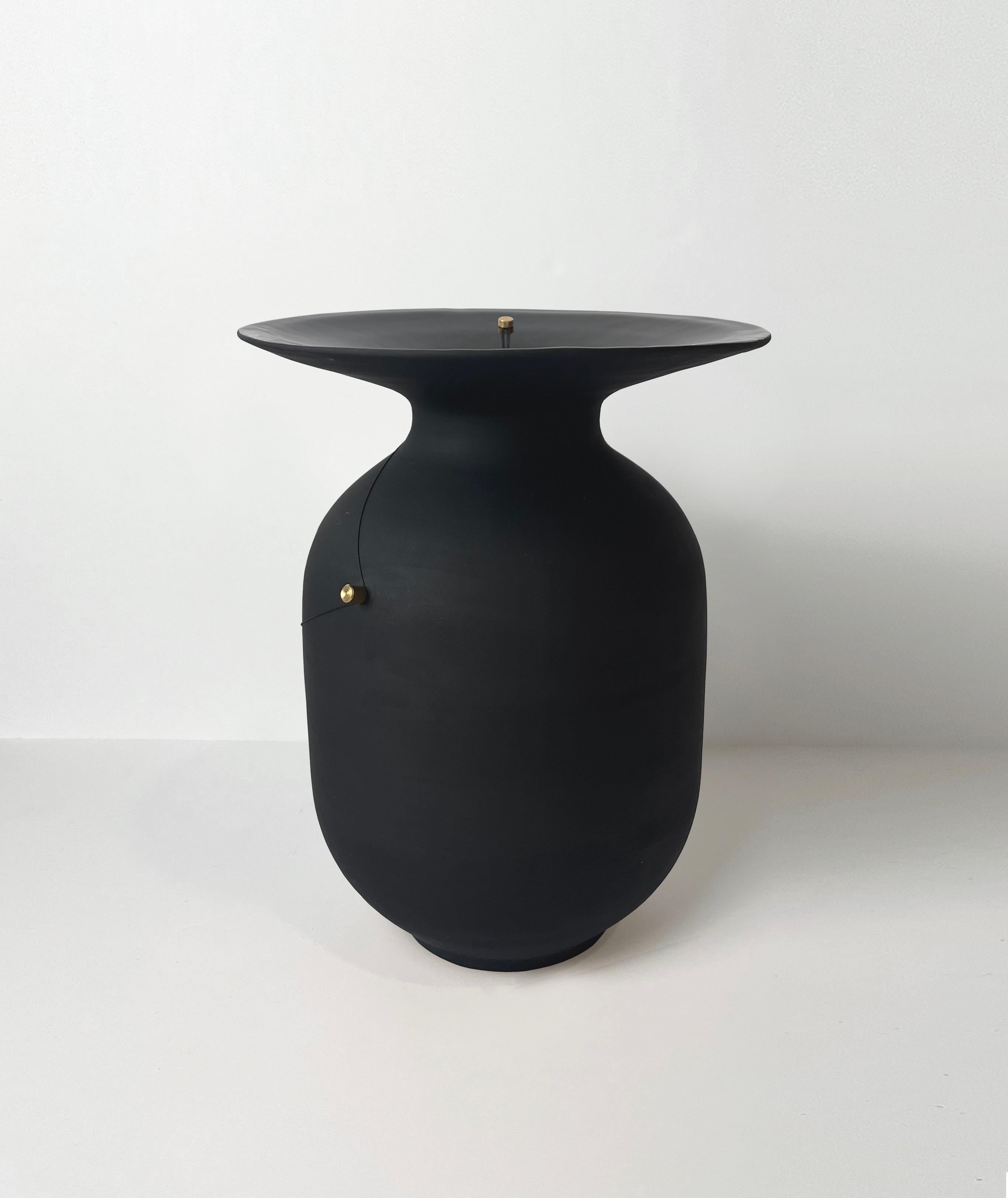 Brass Black ceramic vase from the 