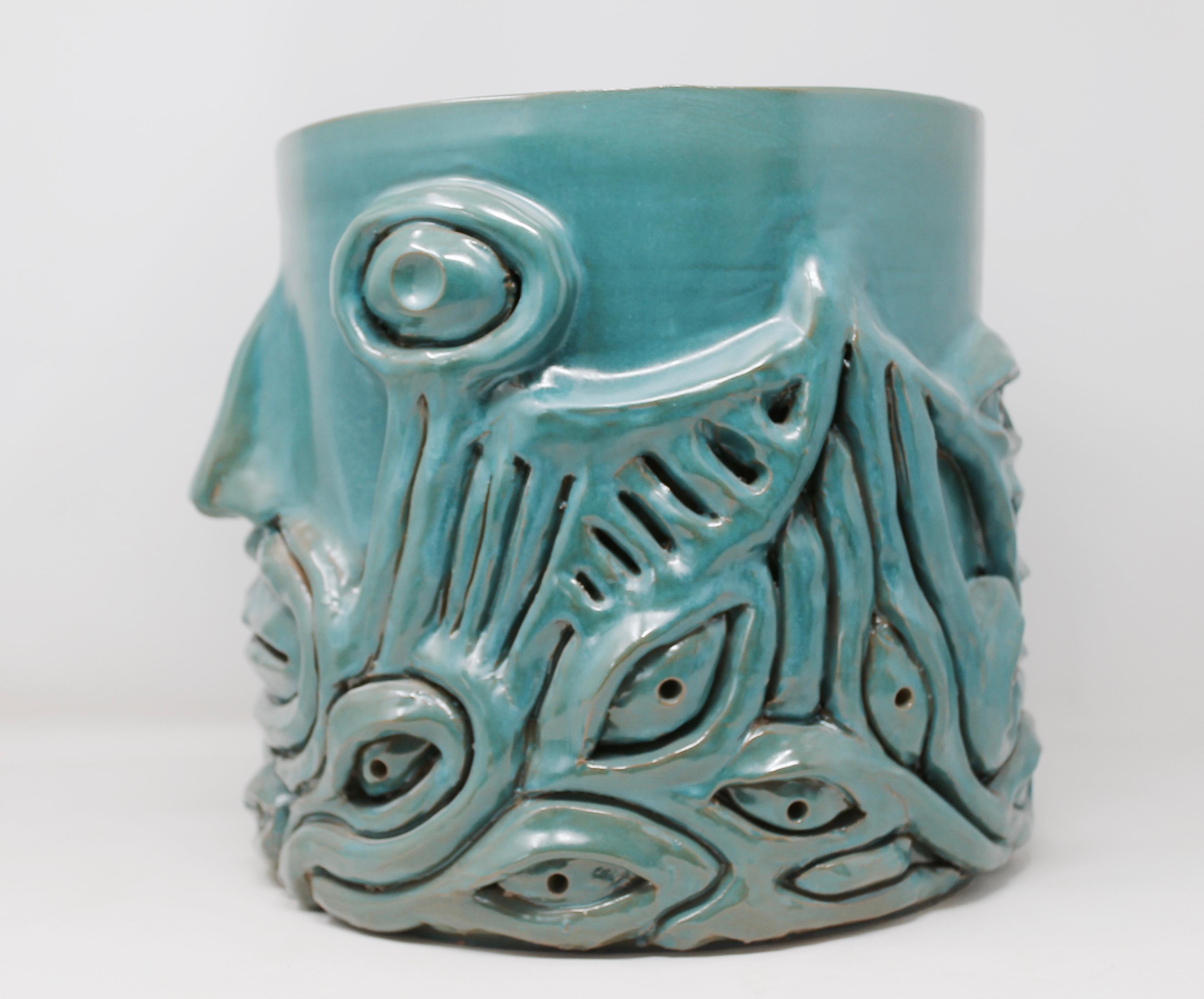 Contemporary Freaklab Vase Made Entirely by Hand in Ceramic, Vintage Green Color For Sale