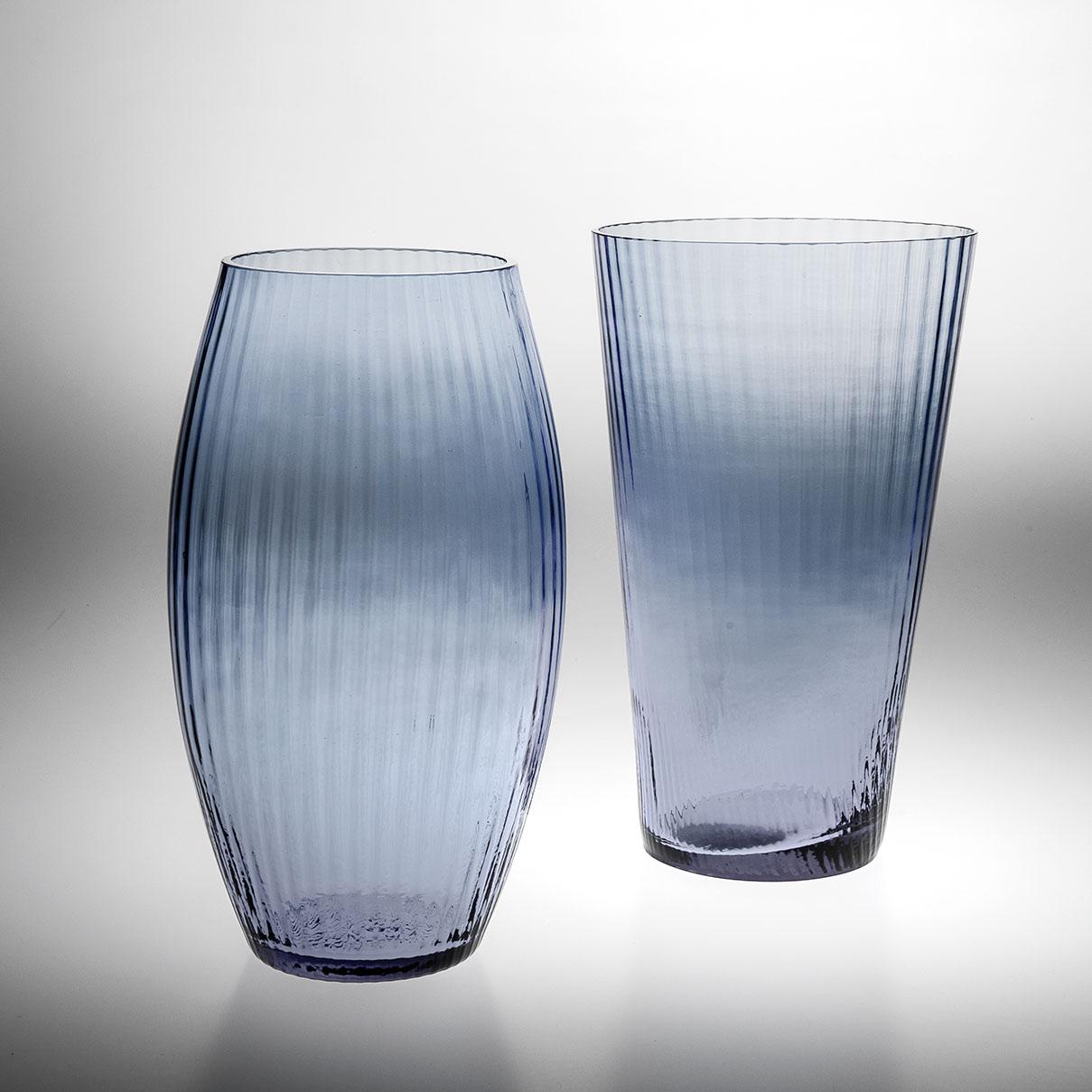 Italian Vaso Ovale28, Vase Handcrafted Muranese Glass, Aquamarine Plisse MUN by VG