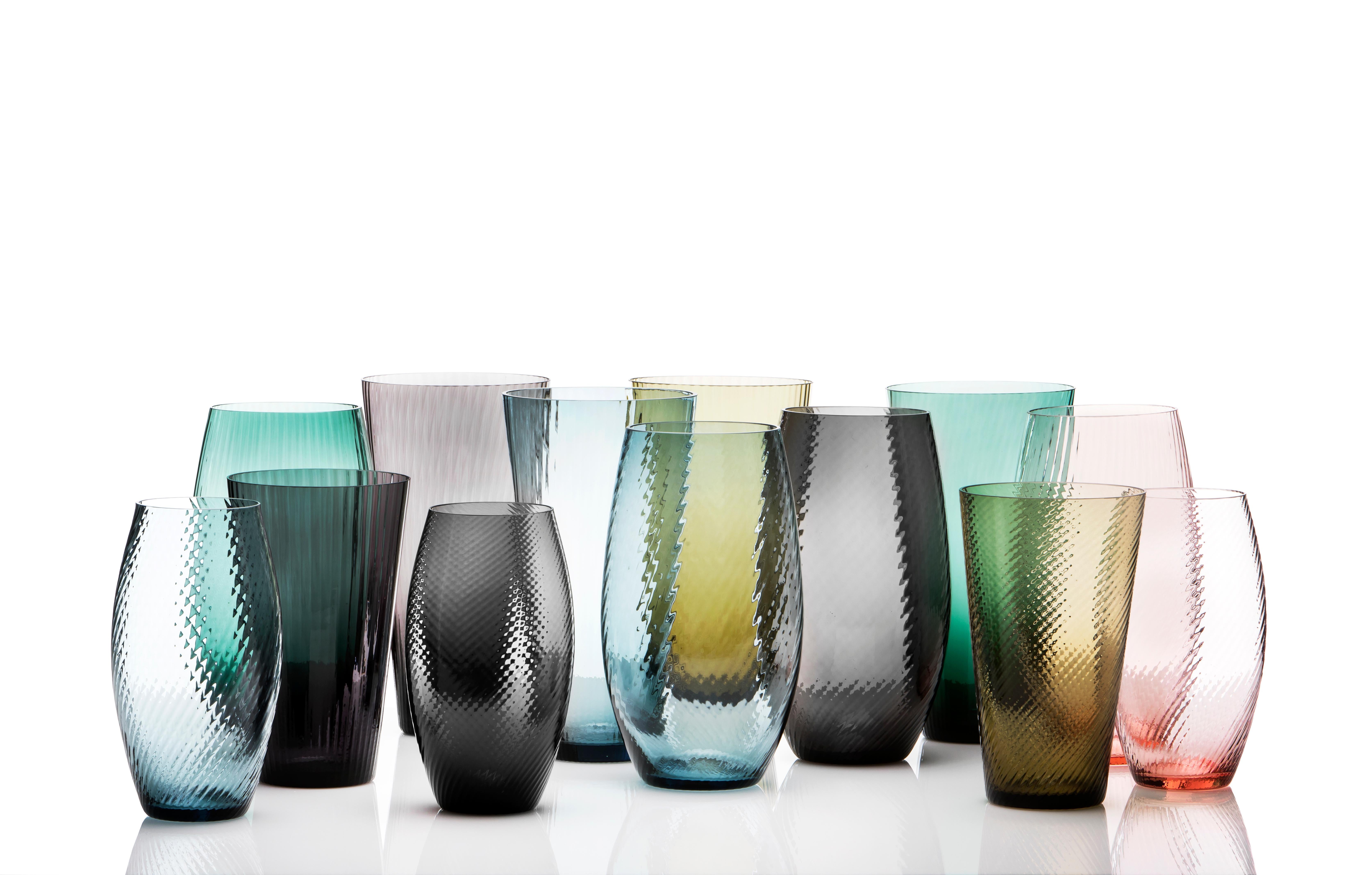 Vaso Ovale28, Vase Handcrafted Muranese Glass, Aquamarine Plisse MUN by VG 2