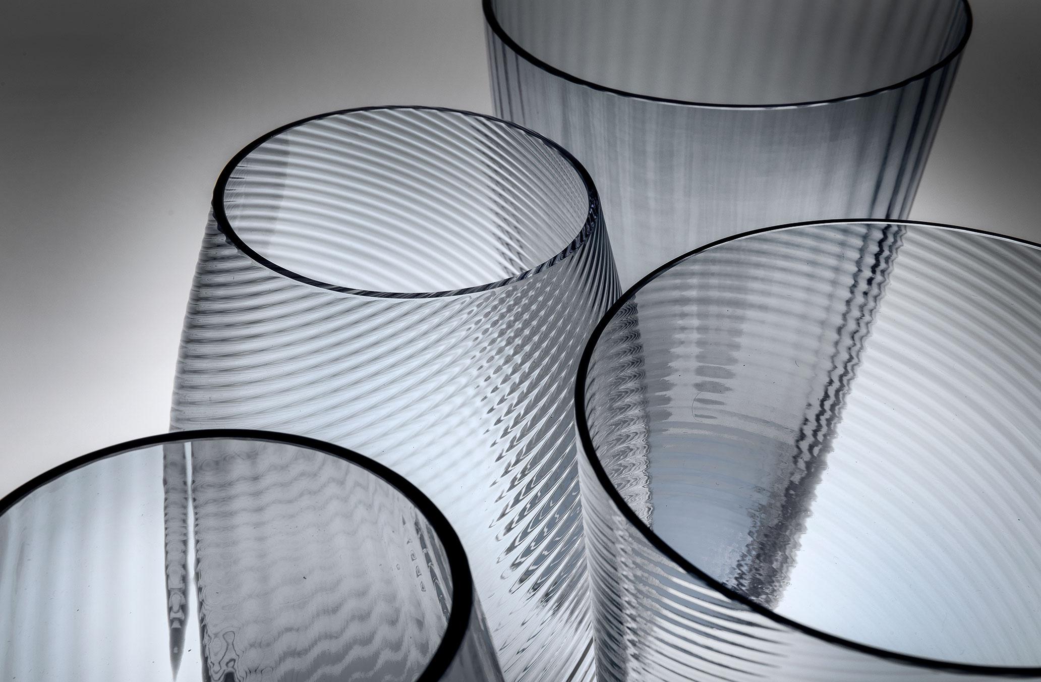 Italian Vaso Ovale32, Vase Handcrafted Muranese Glass, Aquamarine Twisted MUN by VG
