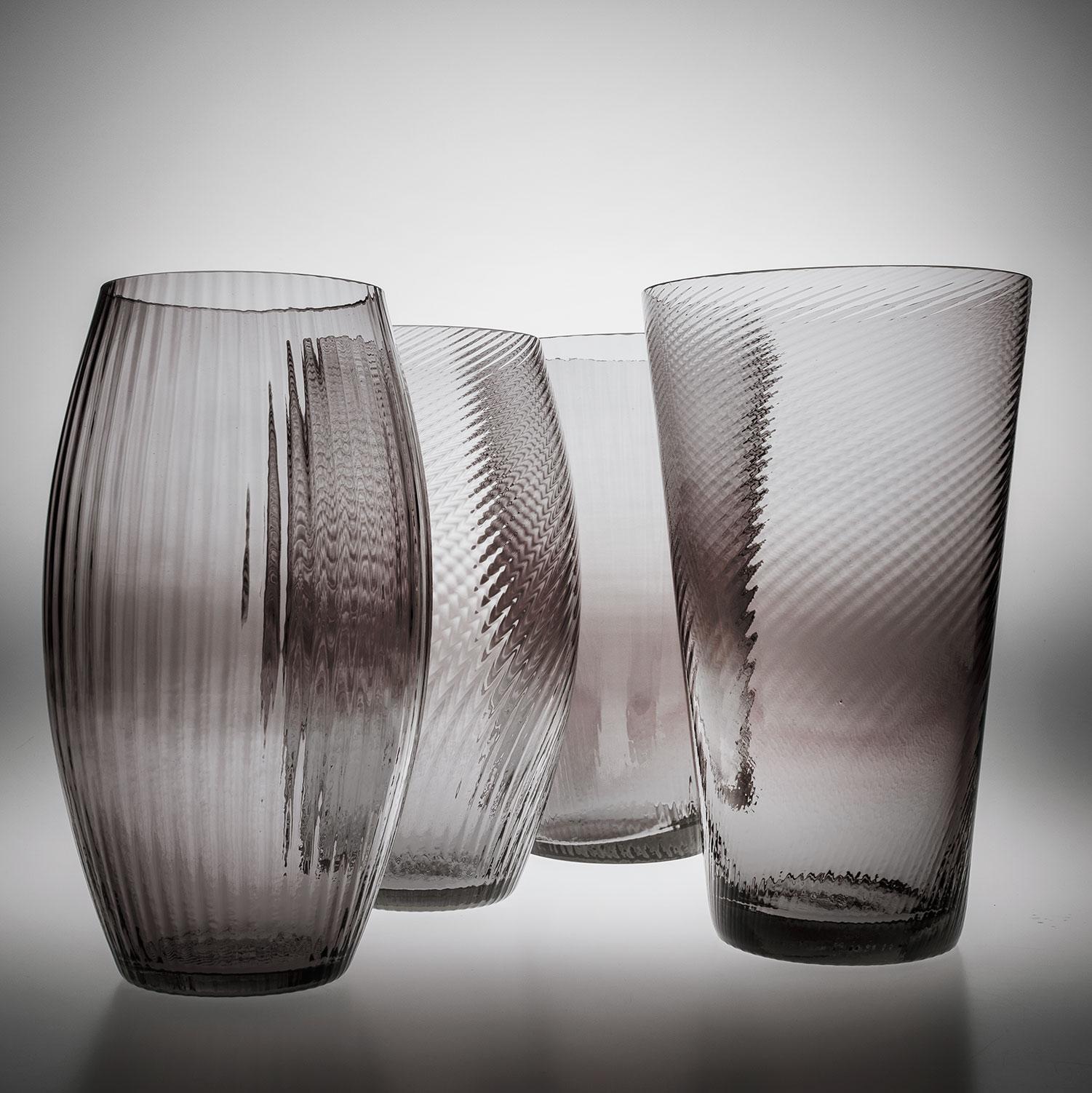 Vaso Ovale32, Vase Handcrafted Muranese Glass, Lead Plisse MUN by VG In New Condition For Sale In Treviso, Treviso