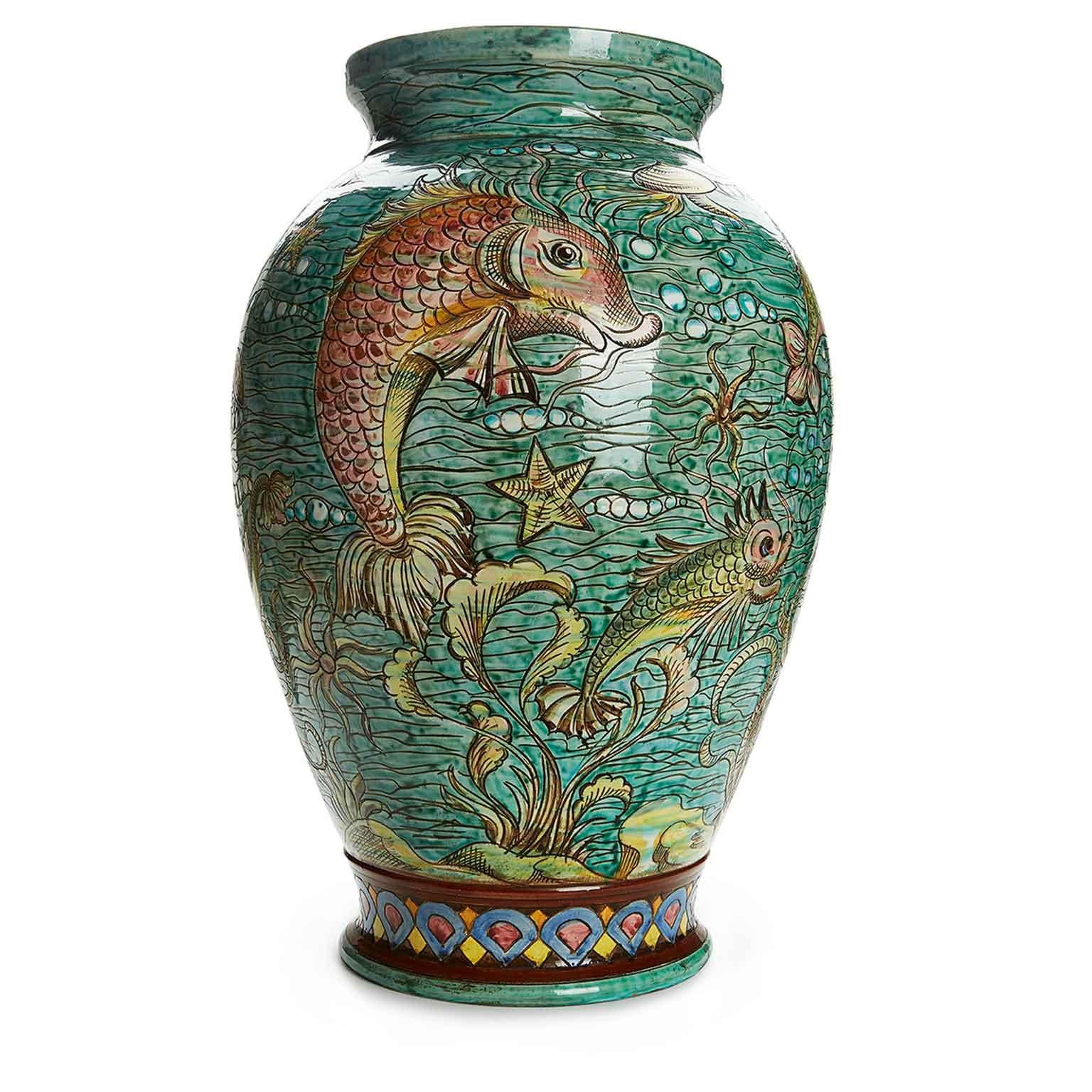 Italian Green Ceramic Vase Mid 20th century Marina Umbrella Stand From Perugia In condizioni buone a Milano, MI