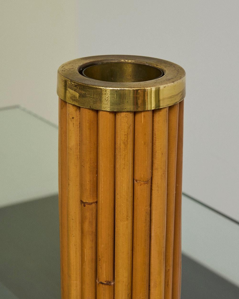 Late 20th Century Vaso portafiori in bambù ed ottone di Gabriella Crespi, collezione Rising Sun in vendita