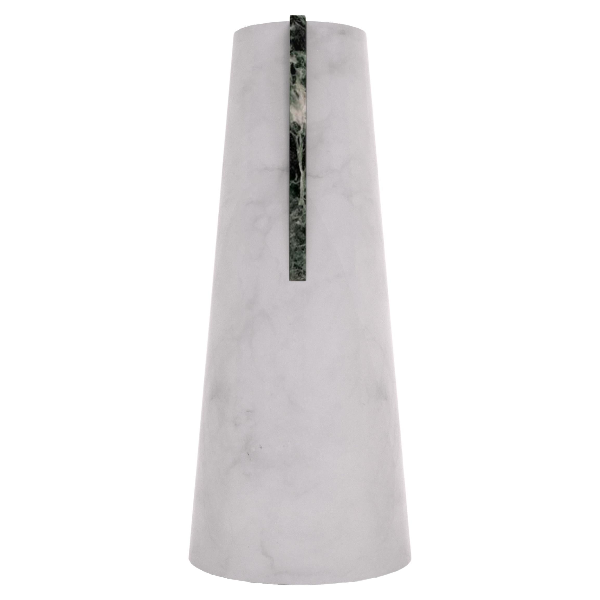 White Carrara marble and Verde Alpi marble flower vase by Carcino Design