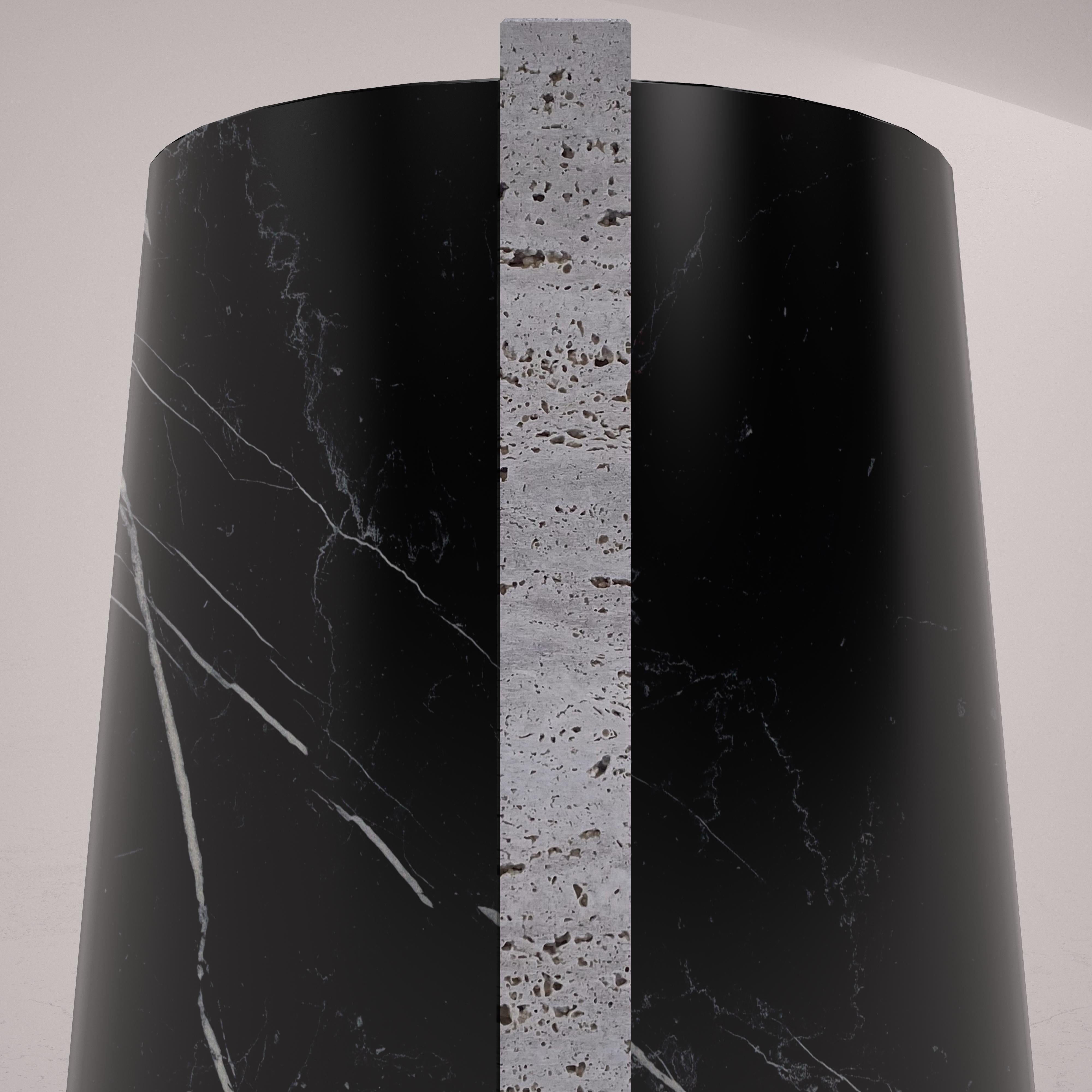 Flower Vase in Black Marquina Marble and Travertine by Carcino Design For Sale 1