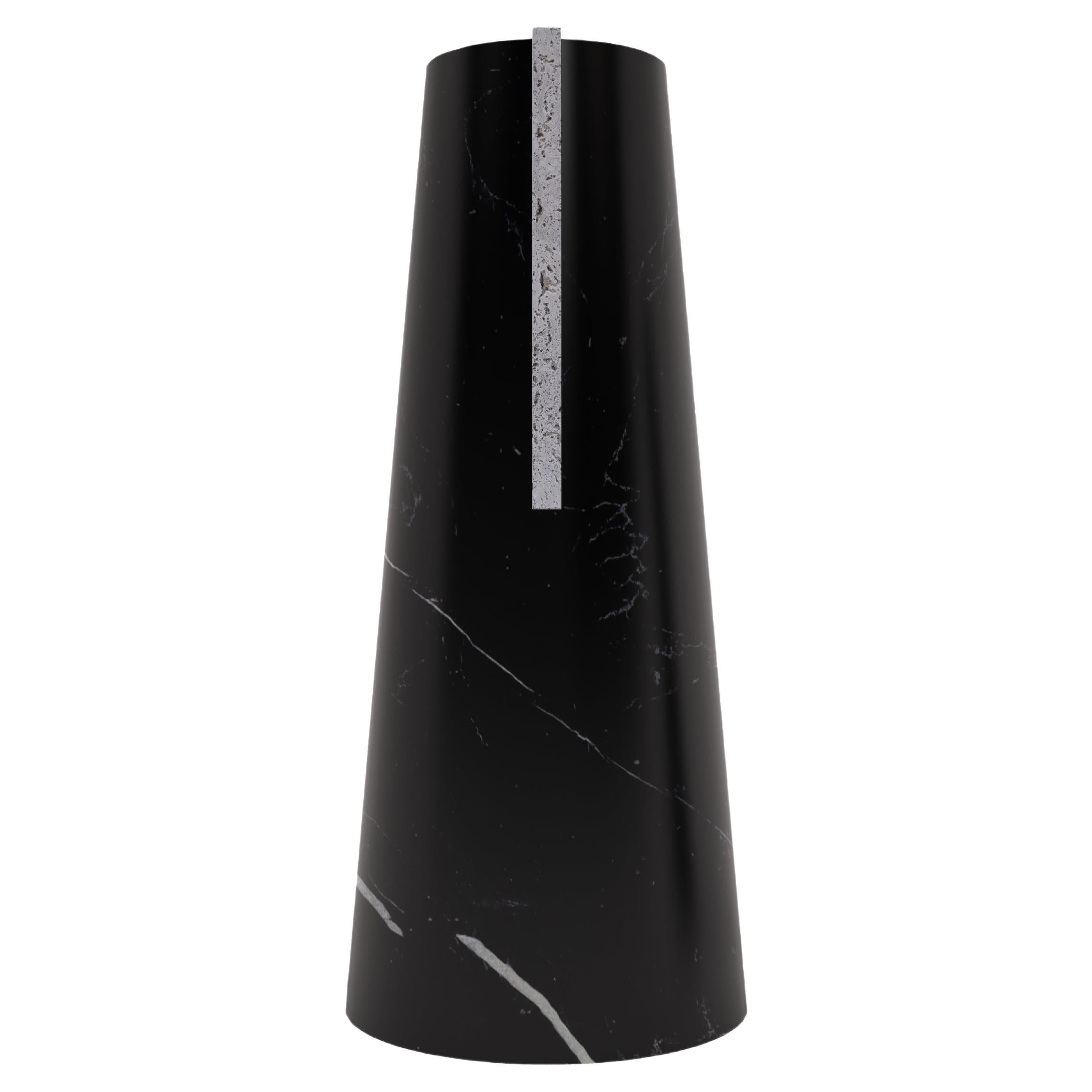 Flower Vase in Black Marquina Marble and Travertine by Carcino Design For Sale