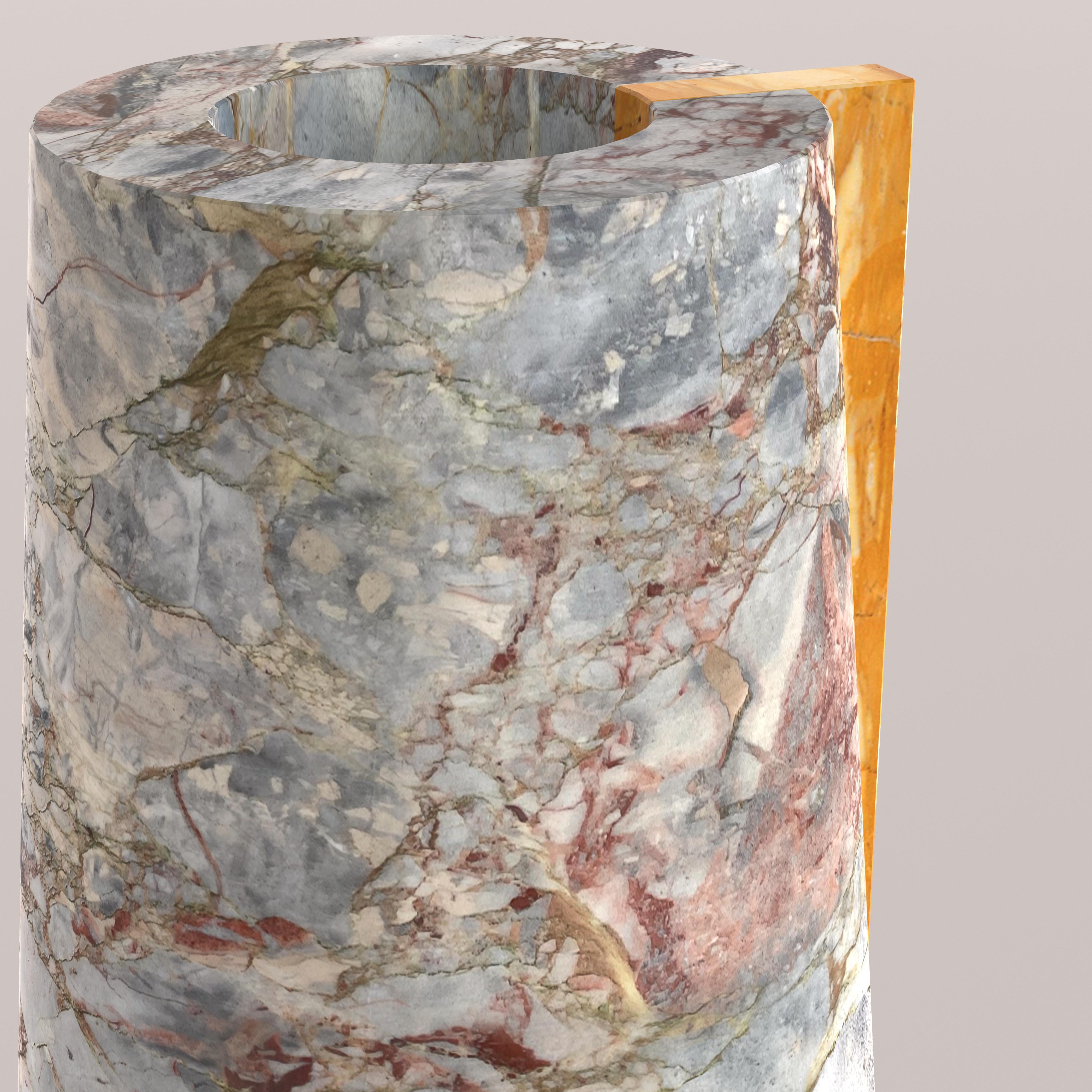 Polished Flower Vase in Marble Breccia di Versailles and Giallo Siena by Carcino Design For Sale